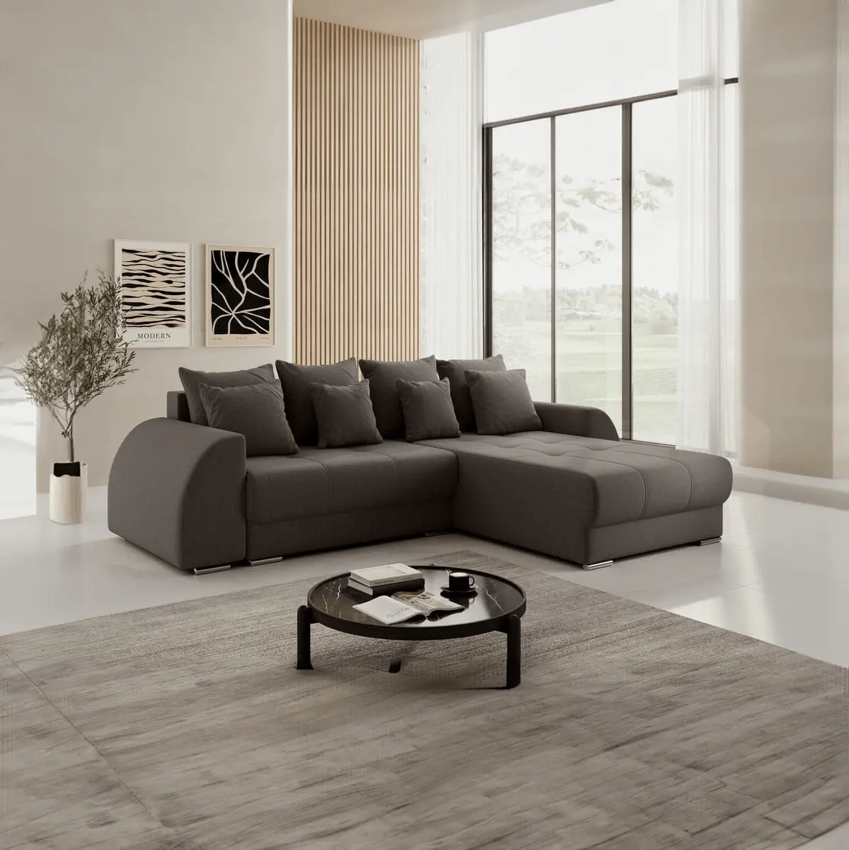 Colțar extensibil dumonde cu ladă de depozitare si sezut confortabil din spuma HR, Verona Enjoy Kaki II 290x185 cm Fabrica