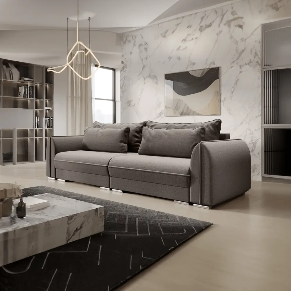 Canapea extensibilă dumonde cu ladă de depozitare si sezut confortabil din spuma HR, Denver Enjoy Kaki 300x100 cm Fabrica