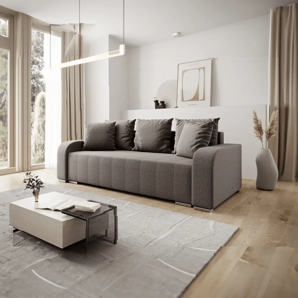 Canapea extensibilă cu ladă de depozitare si sezut confortabil din spuma HR, Sofia Enjoy Kaki 240x100 cm Fabrica