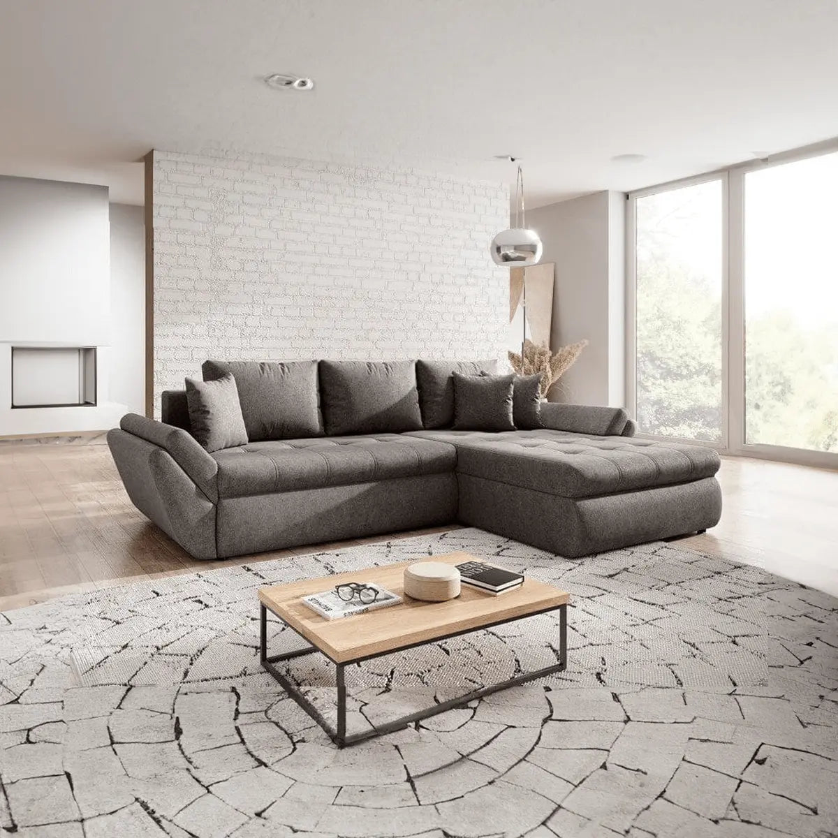 Colțar extensibil dumonde cu ladă de depozitare si sezut confortabil din spuma HR, Loana Enjoy Kaki 270x185 cm