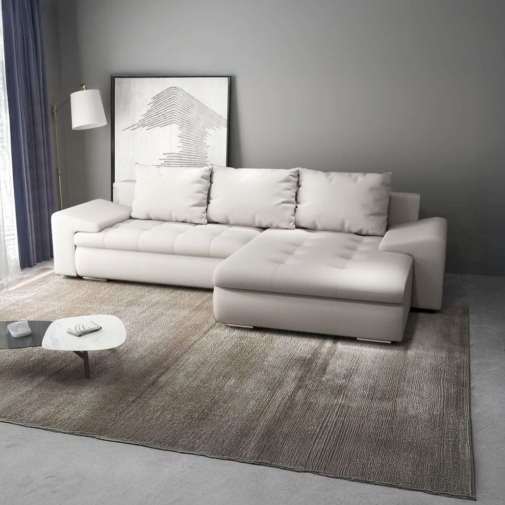 Colțar extensibil dumonde cu ladă de depozitare si sezut confortabil din spuma HR, Leonardo Enjoy Bej 260x185 cm II Fabrica