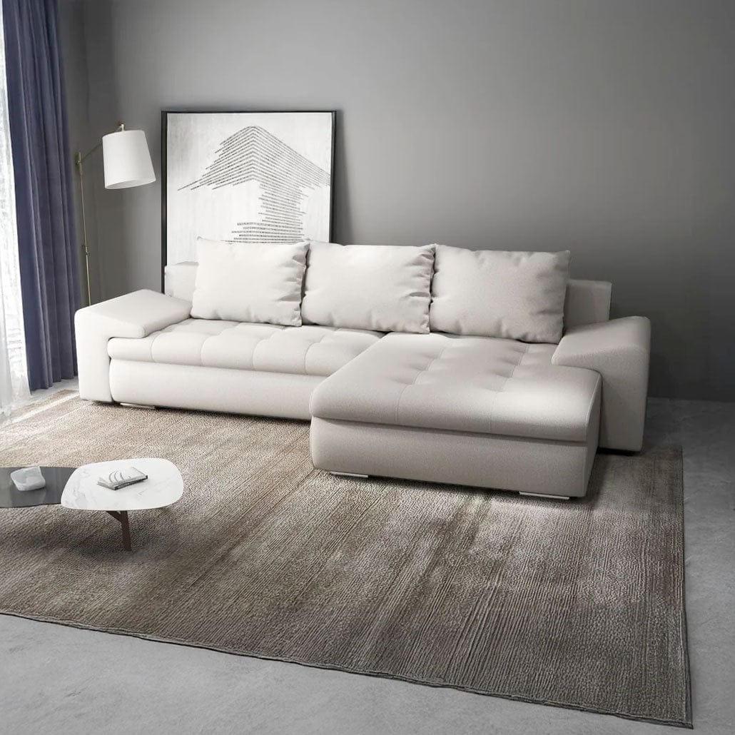 Colțar extensibil dumonde cu ladă de depozitare si sezut confortabil din spuma HR, Leonardo Enjoy Bej 260x185 cm II Fabrica
