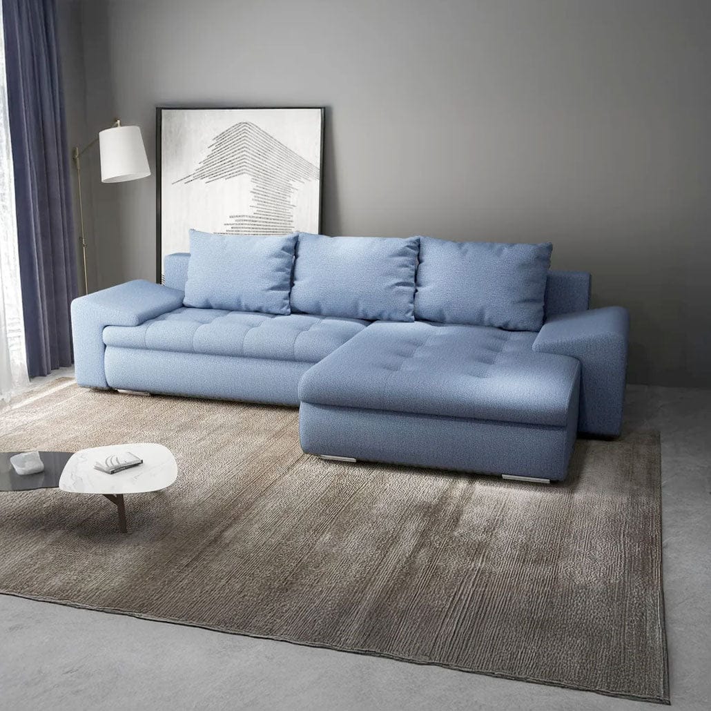 Colțar extensibil dumonde cu ladă de depozitare si sezut confortabil din spuma HR, Leonardo Enjoy Albastru 260x185 cm II Fabrica