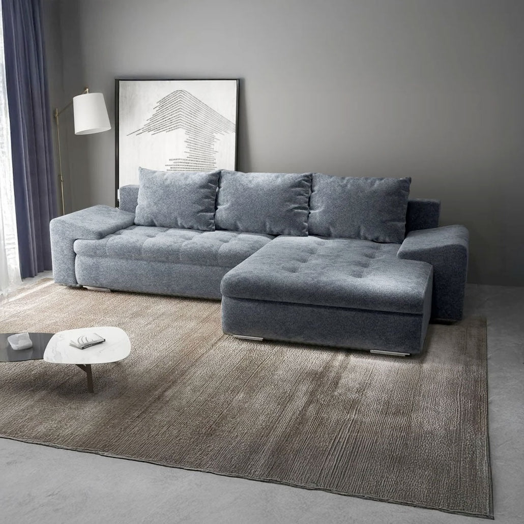 Colțar extensibil dumonde cu ladă de depozitare si sezut confortabil din spuma HR, Leonardo Euphoria Grafit 260x185 cm II Fabrica