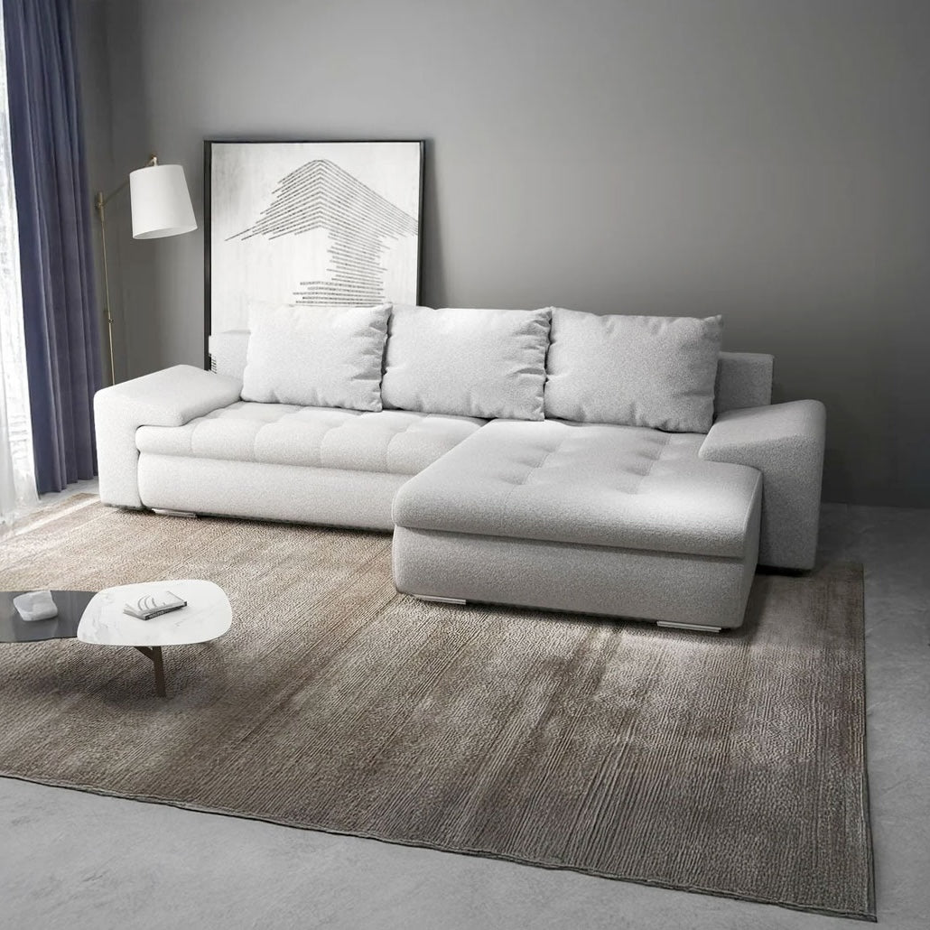 Colțar extensibil dumonde cu ladă de depozitare si sezut confortabil din spuma HR, Leonardo Euphoria Dove 255x193 cm II