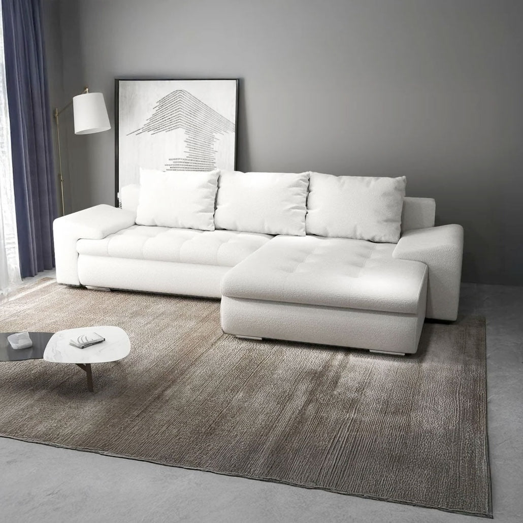 Colțar extensibil dumonde cu ladă de depozitare si sezut confortabil din spuma HR, Leonardo Euphoria Ivory 260x185 cm II Fabrica