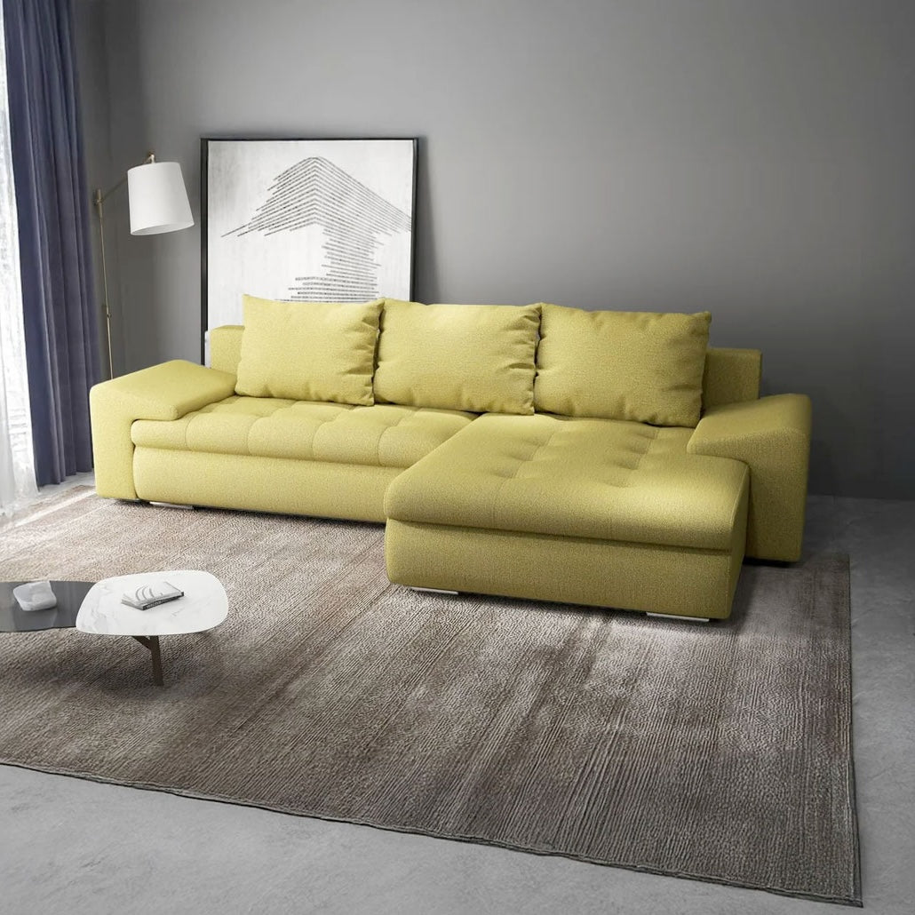 Colțar extensibil dumonde cu ladă de depozitare si sezut confortabil din spuma HR, Leonardo Enjoy Verde 255x193 cm II