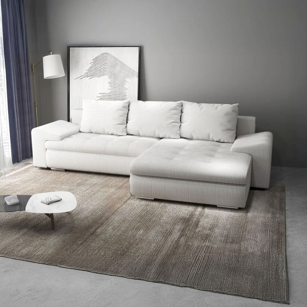 Colțar extensibil dumonde cu ladă de depozitare si sezut confortabil din spuma HR, Leonardo Zoom Crem 260x185 cm II Fabrica