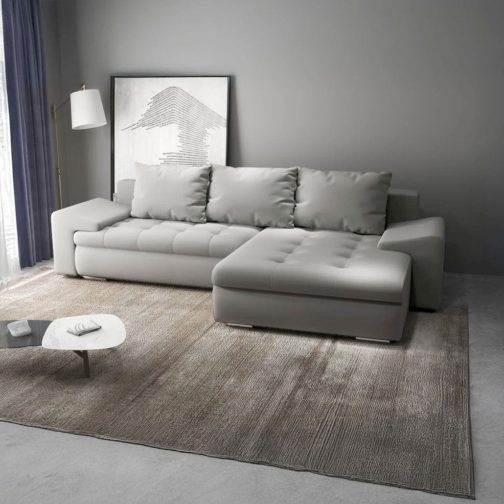 Colțar extensibil dumonde cu ladă de depozitare si sezut confortabil din spuma HR, Leonardo Royal Gri 260x185 cm II Fabrica