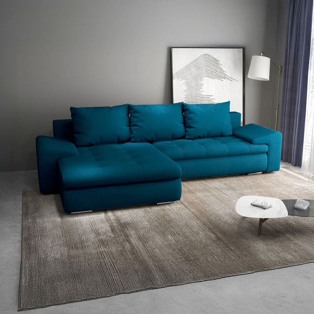 Colțar extensibil dumonde cu ladă de depozitare si sezut confortabil din spuma HR, Leonardo Enjoy Petrol 260x185 cm Fabrica