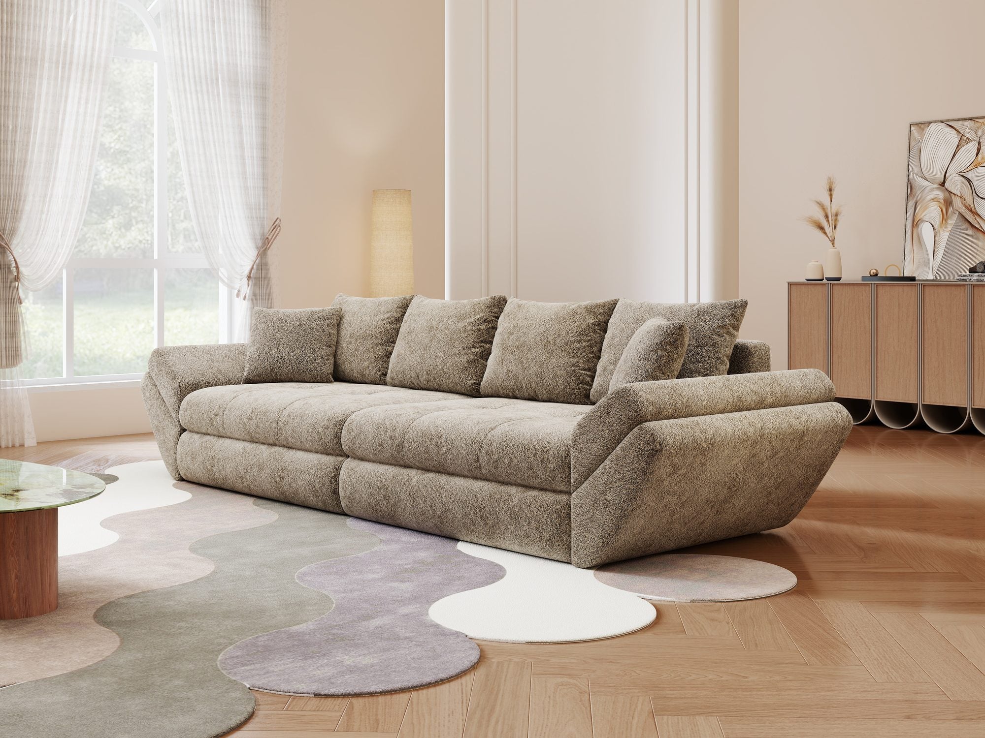 Canapea extensibilă dumonde cu ladă de depozitare Loana Arena Bej 300x100 cm