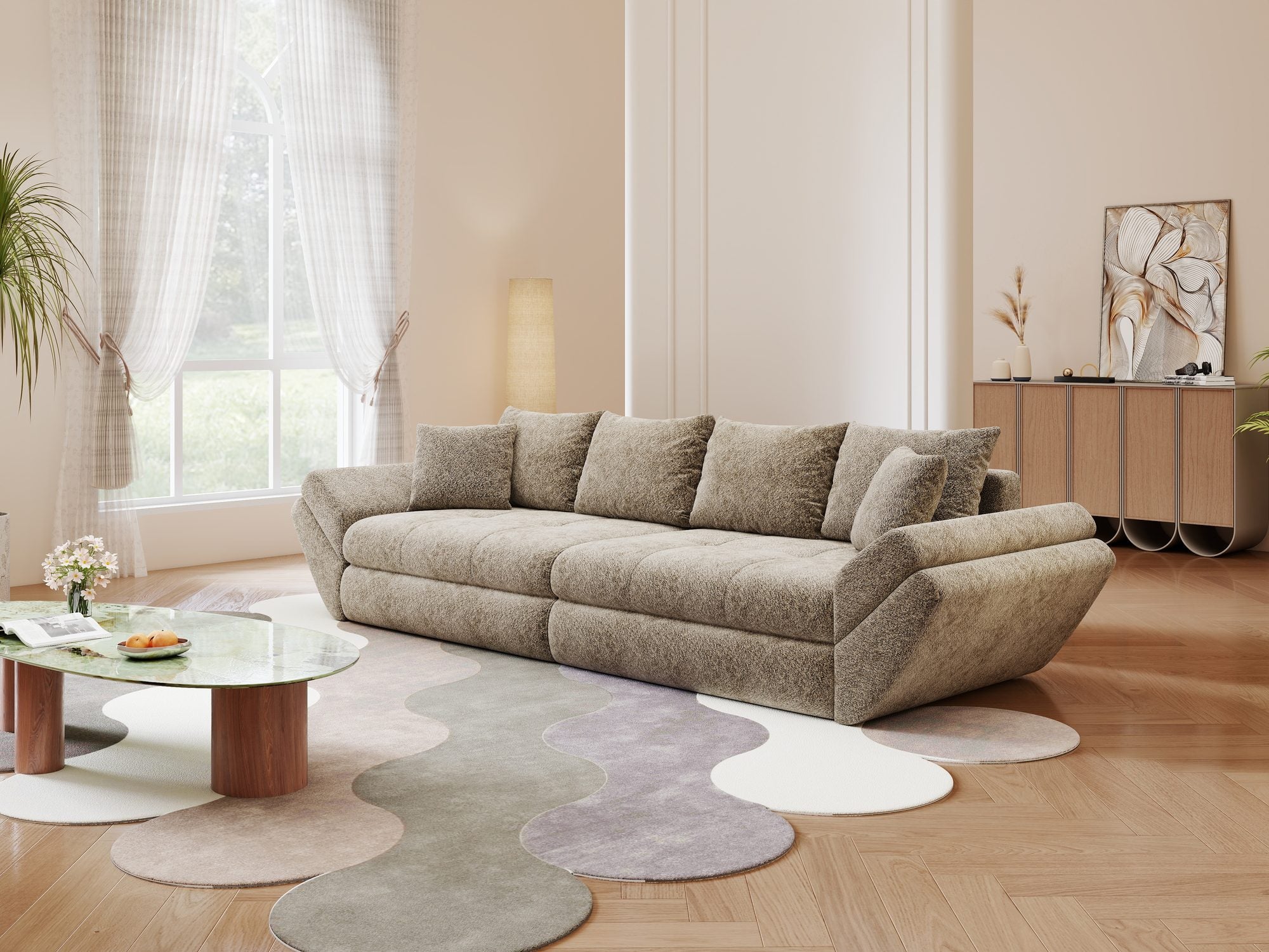 Canapea extensibilă dumonde cu ladă de depozitare Loana Arena Bej 300x100 cm