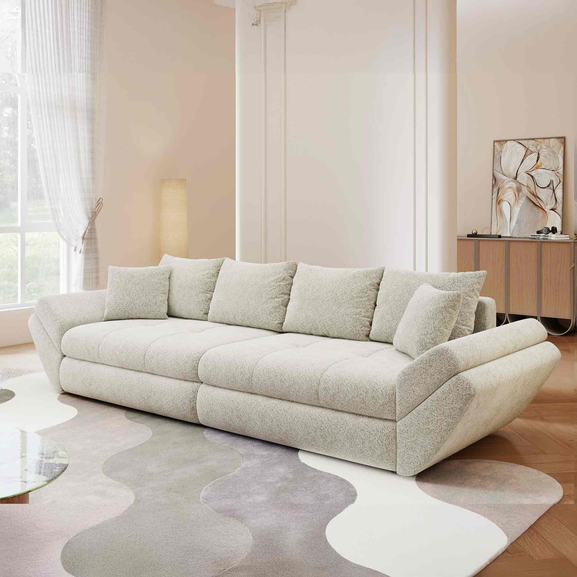 Canapea extensibilă dumonde cu ladă de depozitare si sezut confortabil din spuma high-density, Loana Arena Bej 300x100 cm