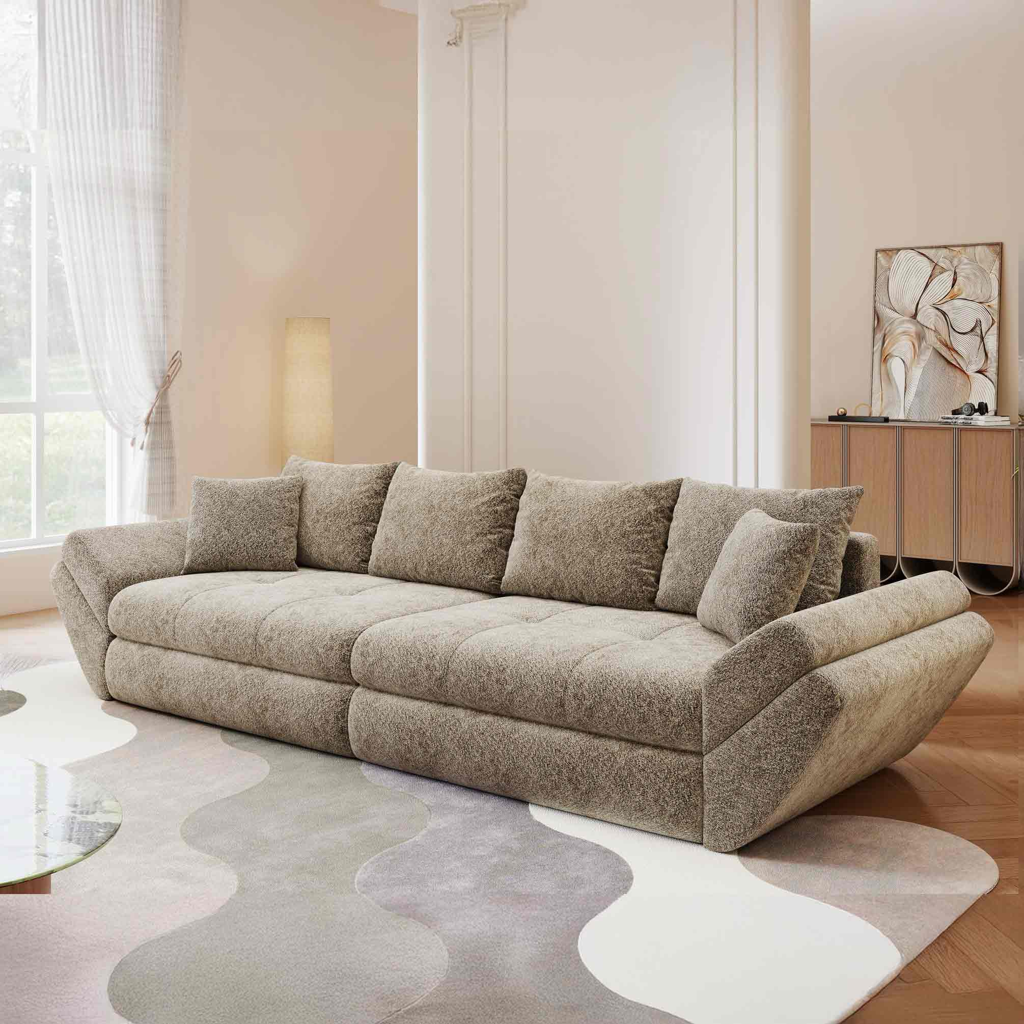 Canapea extensibilă dumonde cu ladă de depozitare si sezut confortabil din spuma high-density, Loana Arena Bej 300x100 cm