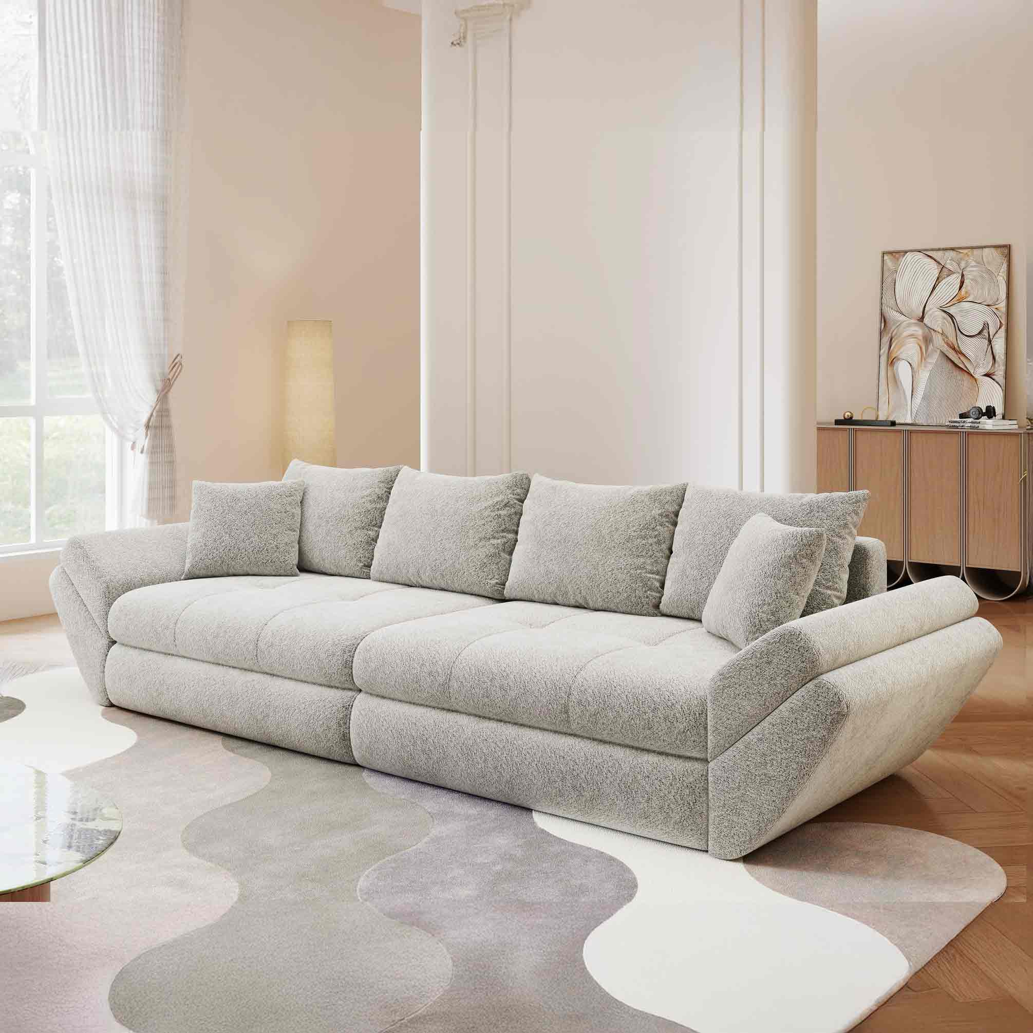 Canapea extensibilă dumonde cu ladă de depozitare si sezut confortabil din spuma high-density, Loana Arena Gri 300x100 cm