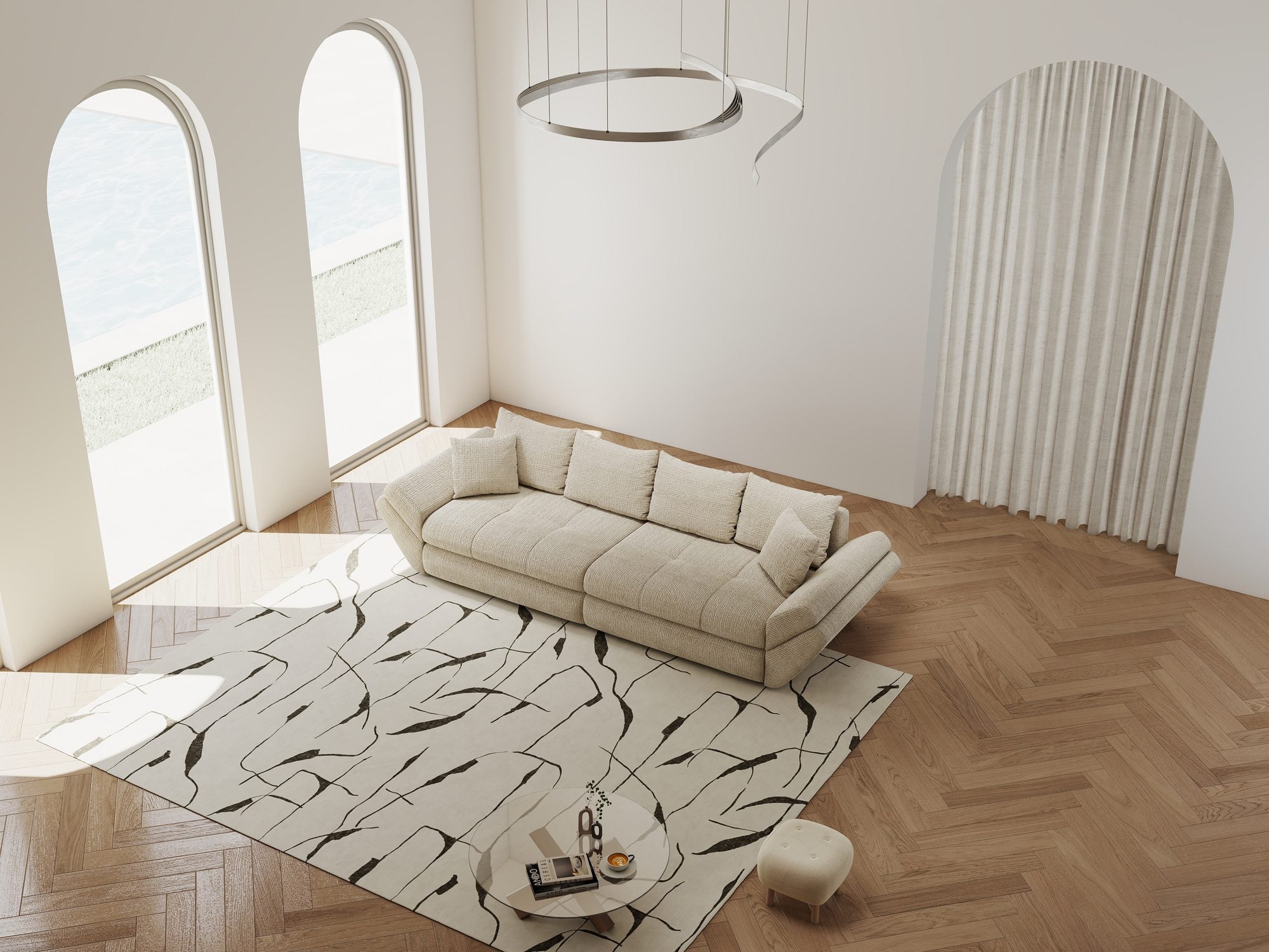 Canapea extensibilă dumonde cu ladă de depozitare Loana Cremona Gri deschis 300x100 cm