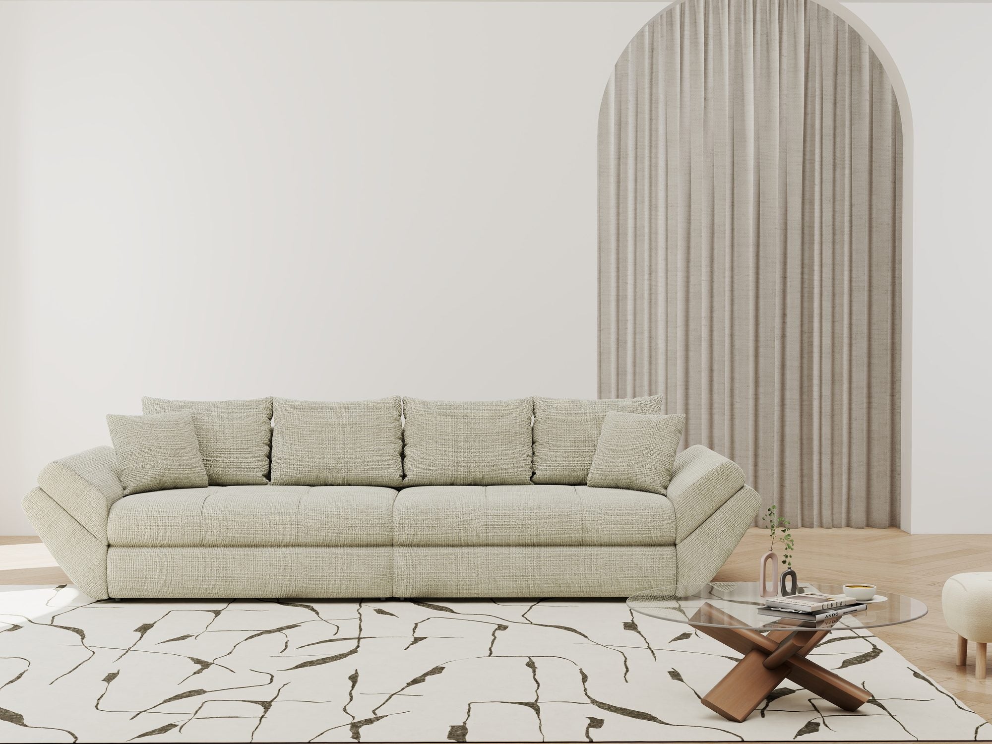 Canapea extensibilă dumonde cu ladă de depozitare Loana Cremona Bej 300x100 cm