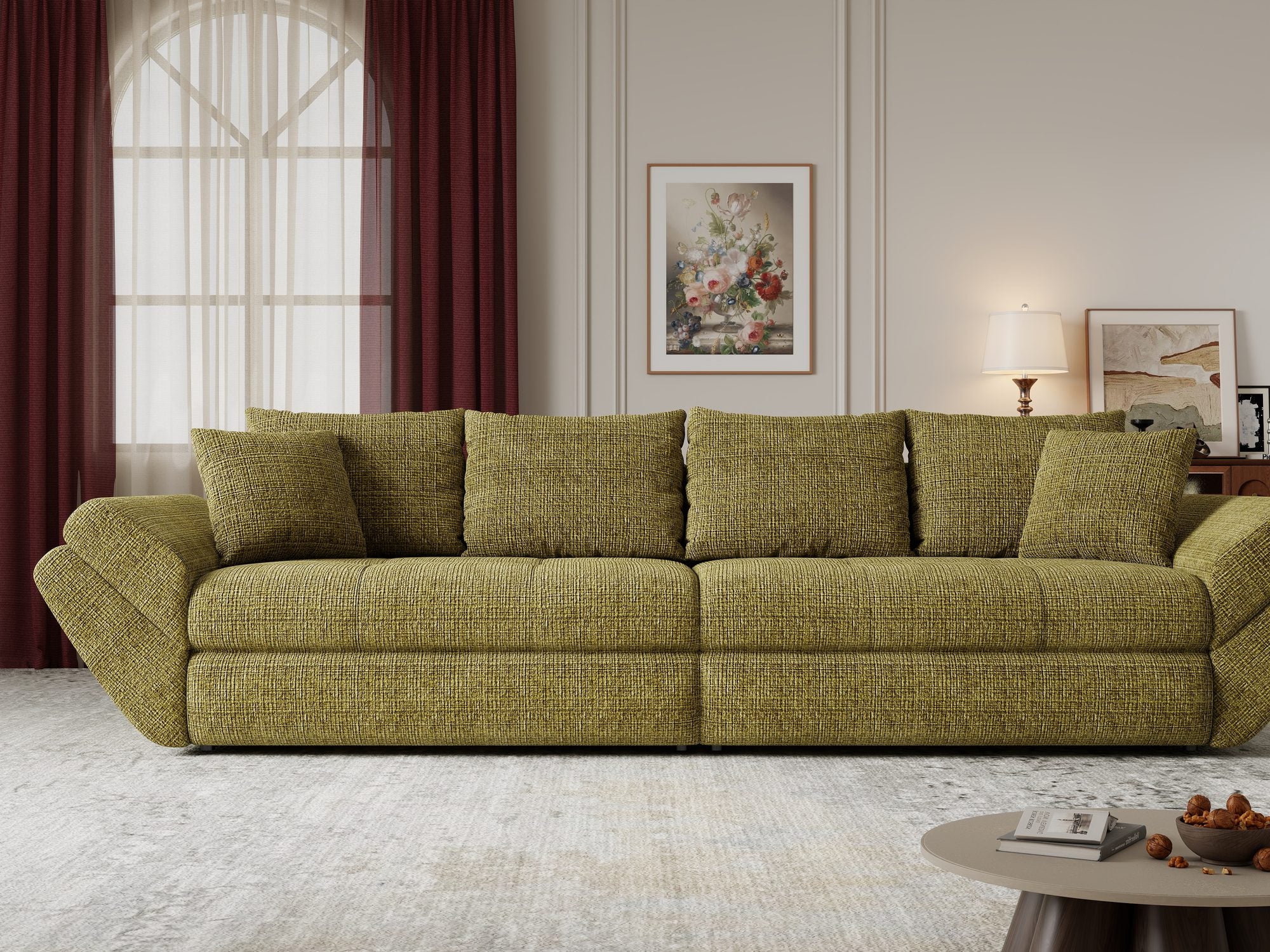 Canapea extensibilă dumonde cu ladă de depozitare Loana Cremona Olive 300x100 cm