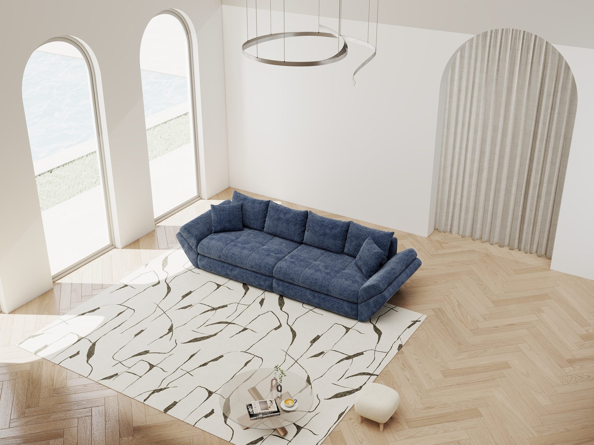 Canapea extensibilă dumonde cu ladă de depozitare si sezut confortabil din spuma high-density, Loana Cremona Albastru 300x100 cm