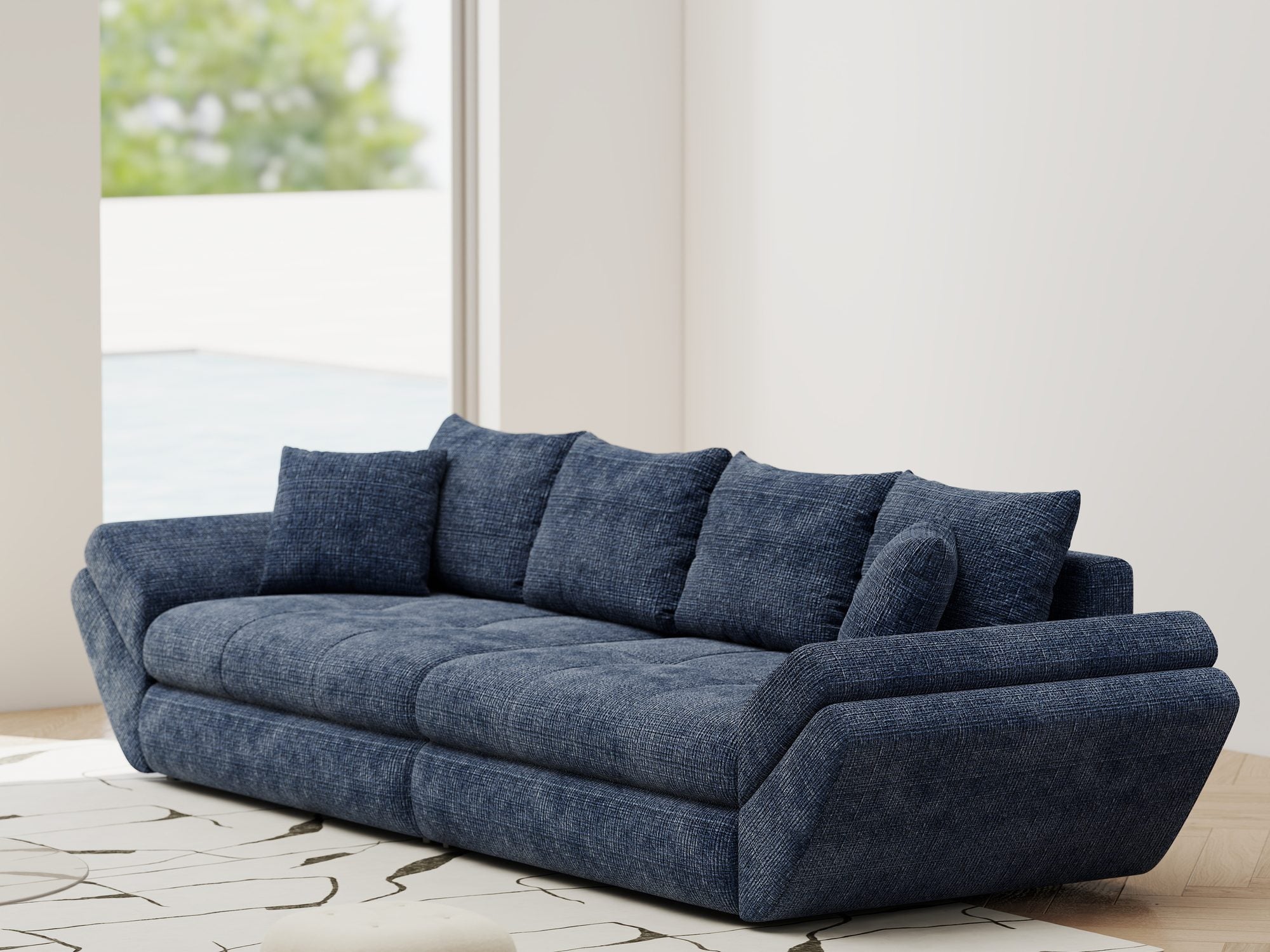 Canapea extensibilă dumonde cu ladă de depozitare si sezut confortabil din spuma high-density, Loana Cremona Albastru 300x100 cm