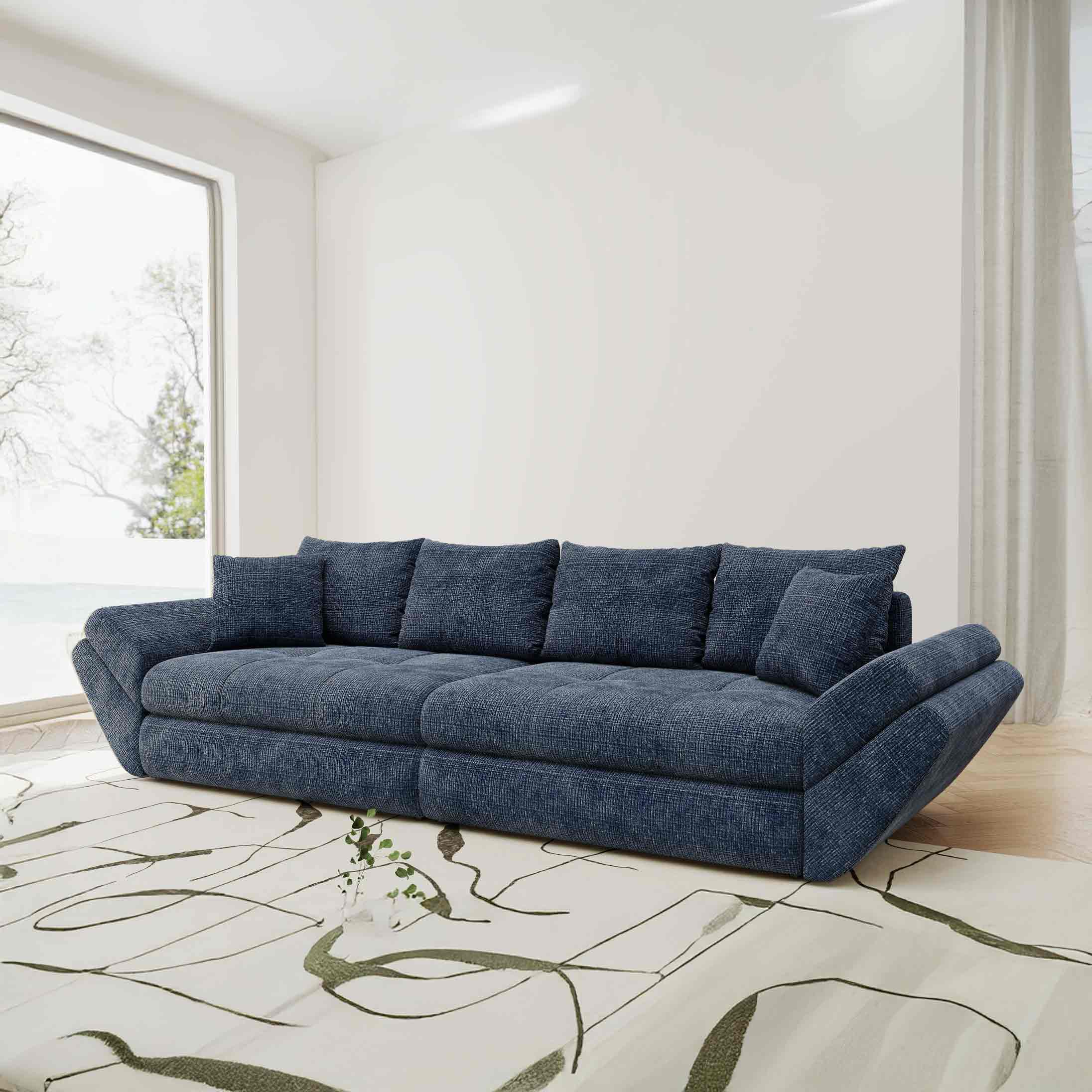 Canapea extensibilă dumonde cu ladă de depozitare si sezut confortabil din spuma high-density, Loana Cremona Albastru 300x100 cm