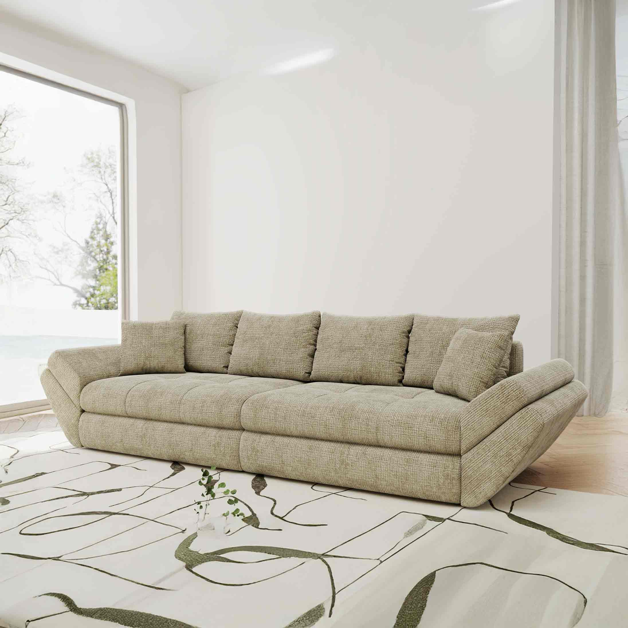 Canapea extensibilă dumonde cu ladă de depozitare si sezut confortabil din spuma high-density, Loana Cremona Bej 300x100 cm