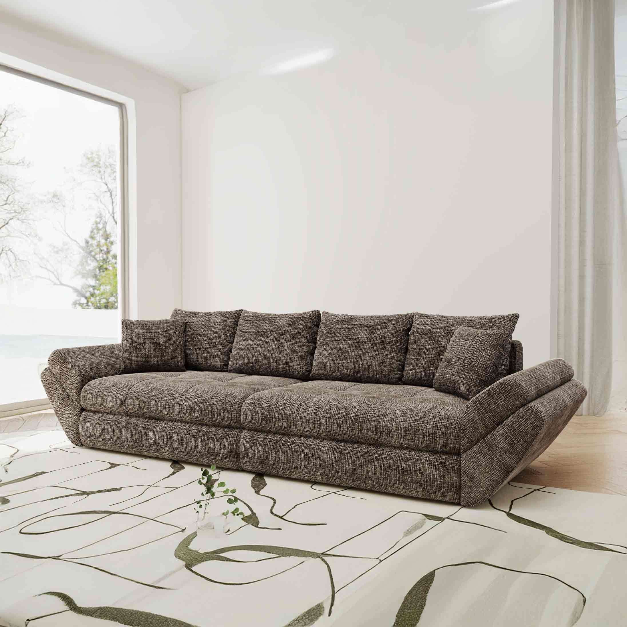 Canapea extensibilă dumonde cu ladă de depozitare si sezut confortabil din spuma high-density, Loana Cremona Maro-bej 300x100 cm