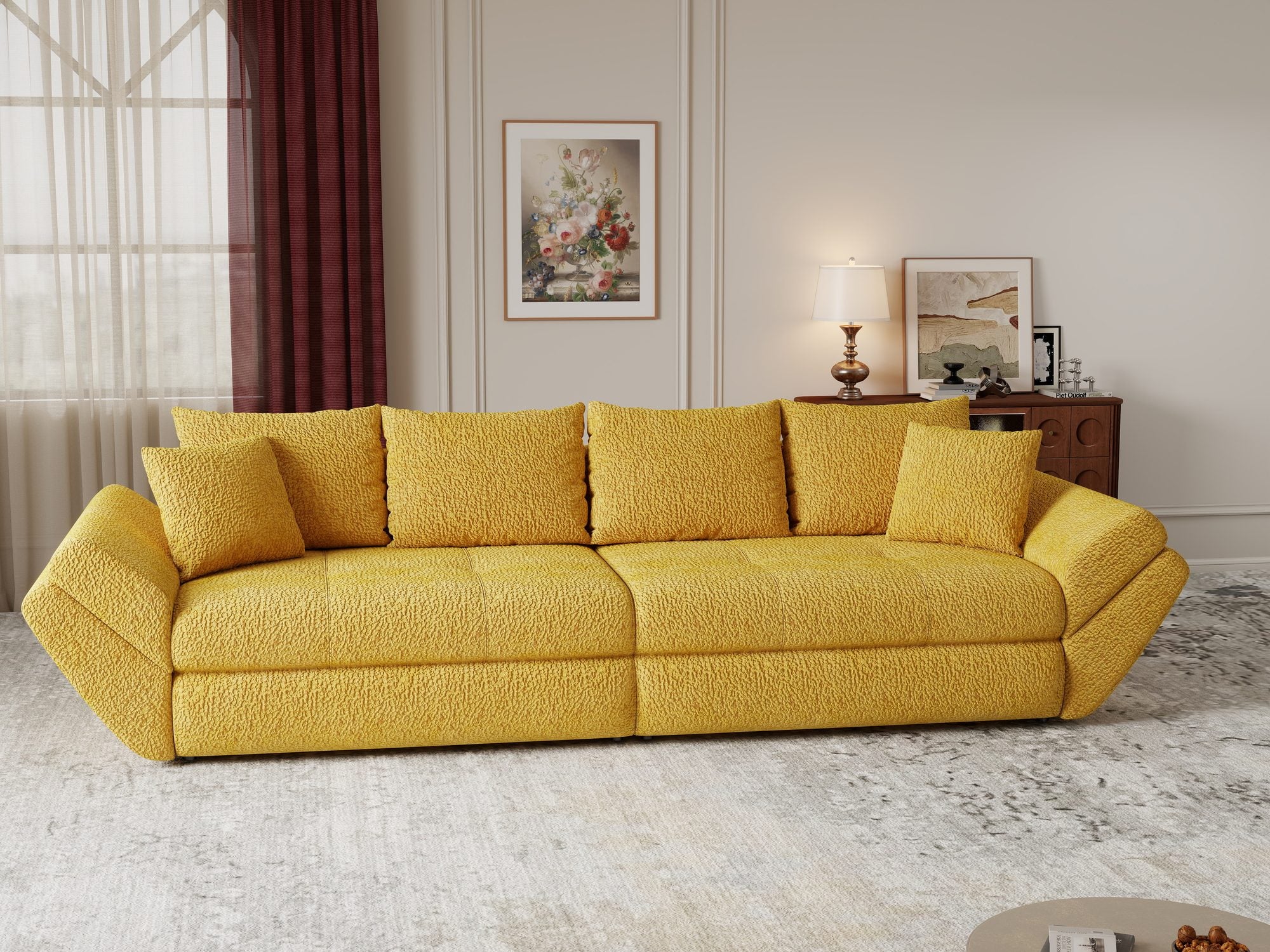 Canapea extensibilă dumonde cu ladă de depozitare Loana Jaguar Galben mustar 300x100 cm