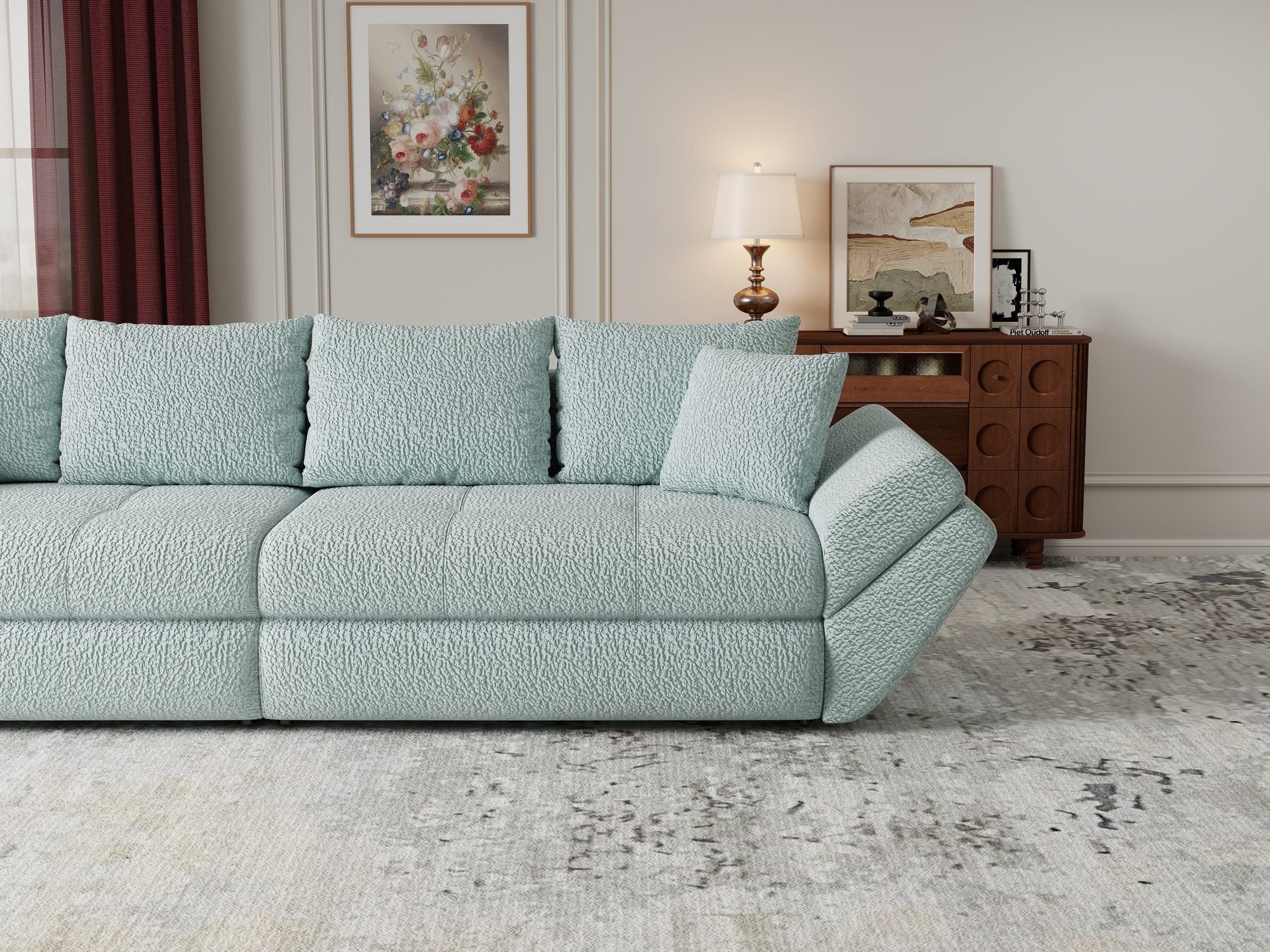 Canapea extensibilă dumonde cu ladă de depozitare Loana Jaguar Verde mint 300x100 cm