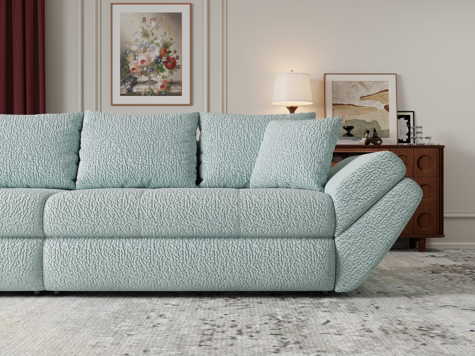 Canapea extensibilă dumonde cu ladă de depozitare Loana Jaguar Verde mint 300x100 cm