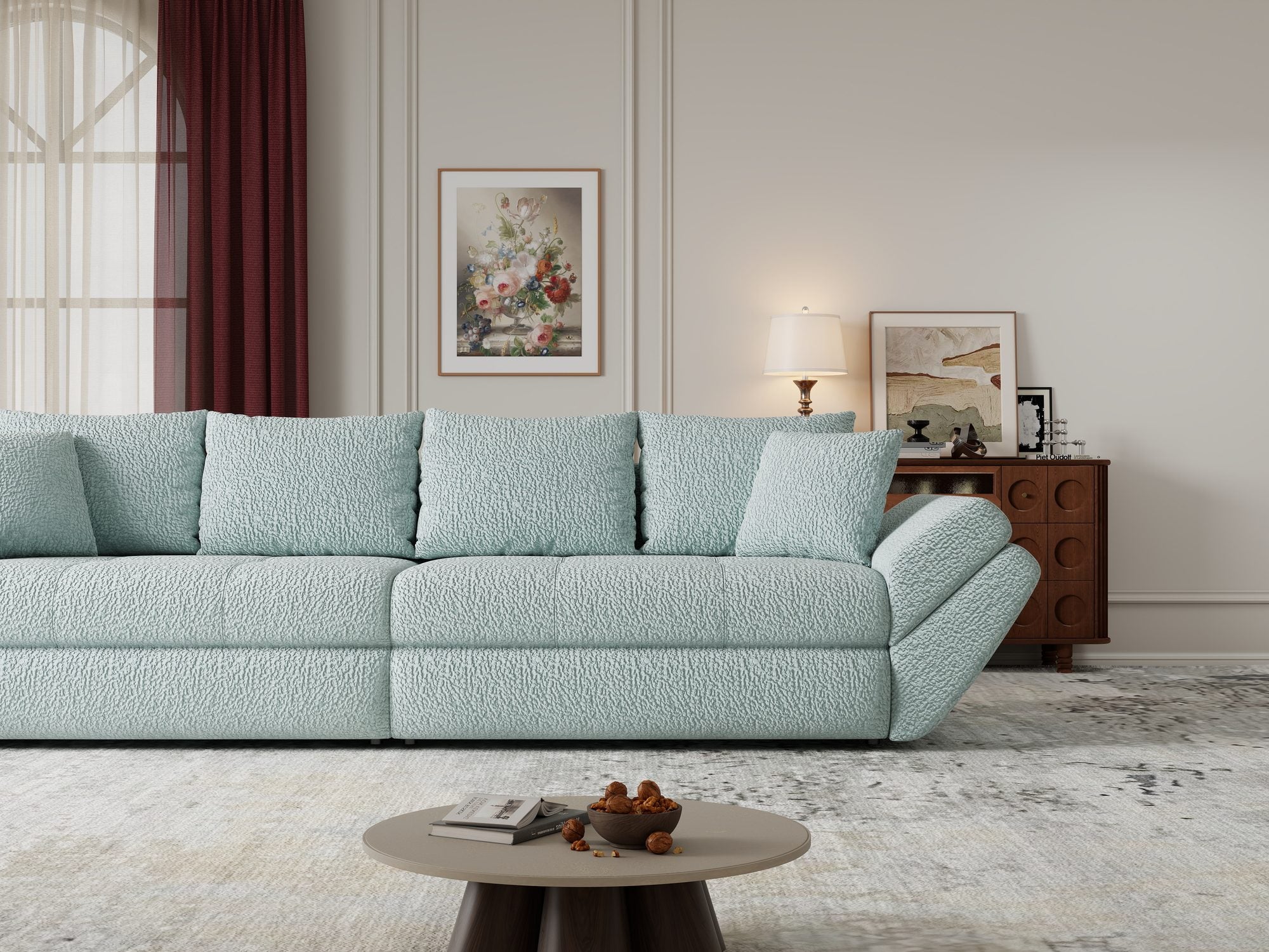 Canapea extensibilă dumonde cu ladă de depozitare Loana Jaguar Verde mint 300x100 cm