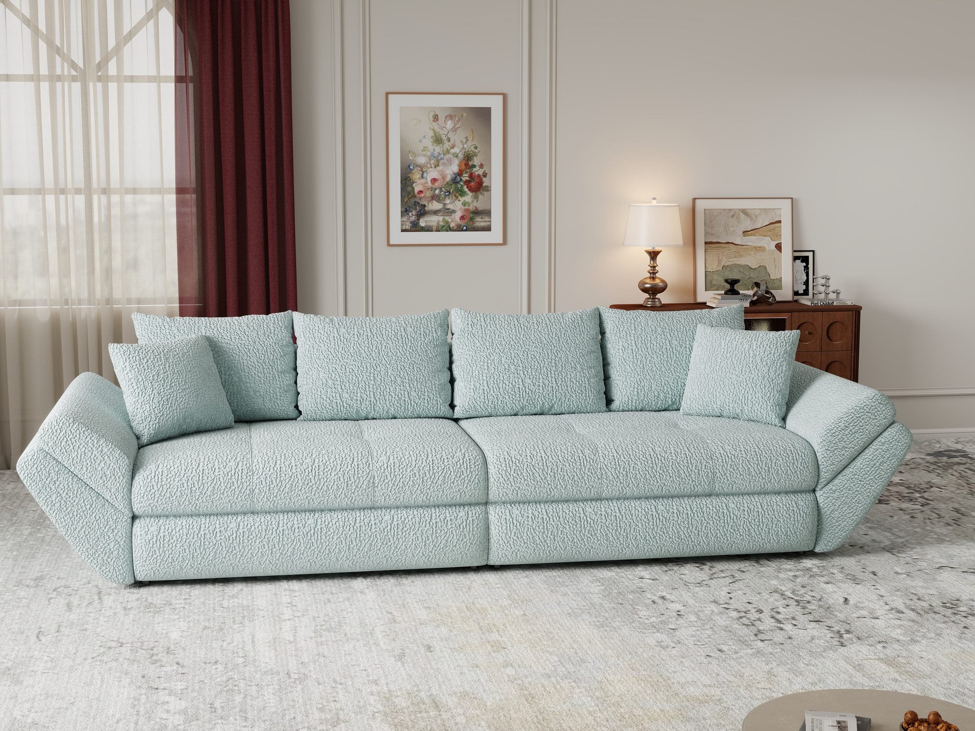 Canapea extensibilă dumonde cu ladă de depozitare Loana Jaguar Verde mint 300x100 cm