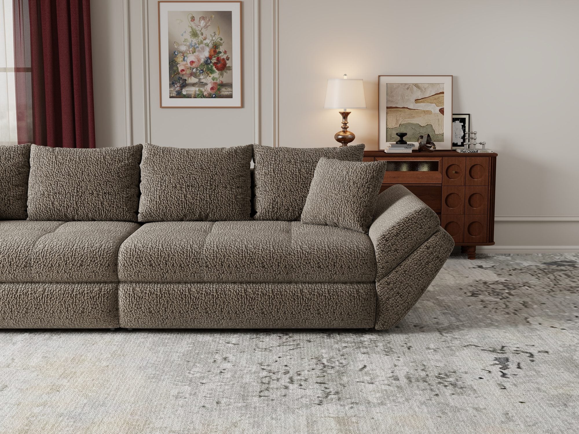 Canapea extensibilă dumonde cu ladă de depozitare Loana Jaguar Maro cappuccino 300x100 cm