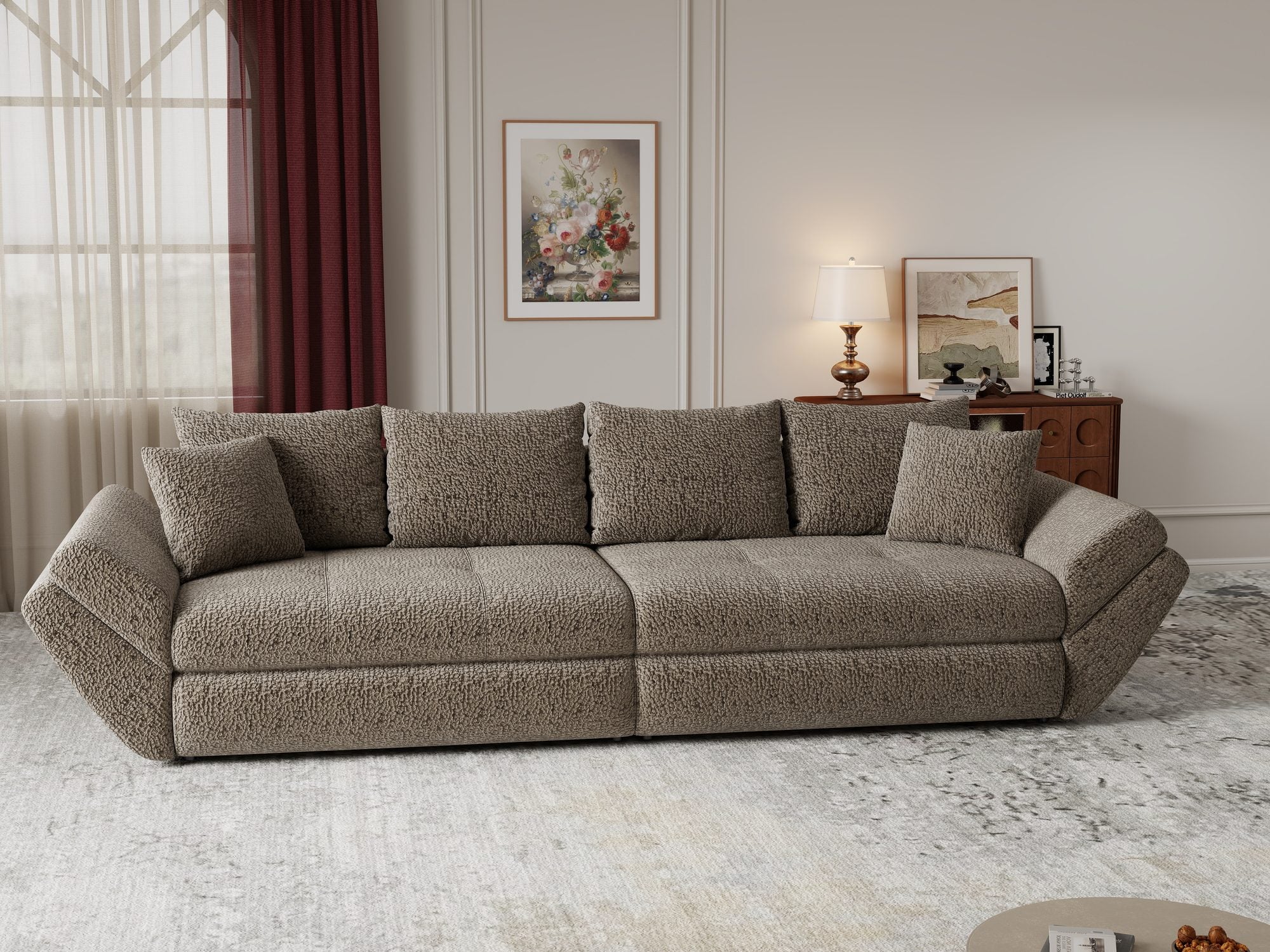 Canapea extensibilă dumonde cu ladă de depozitare Loana Jaguar Maro cappuccino 300x100 cm