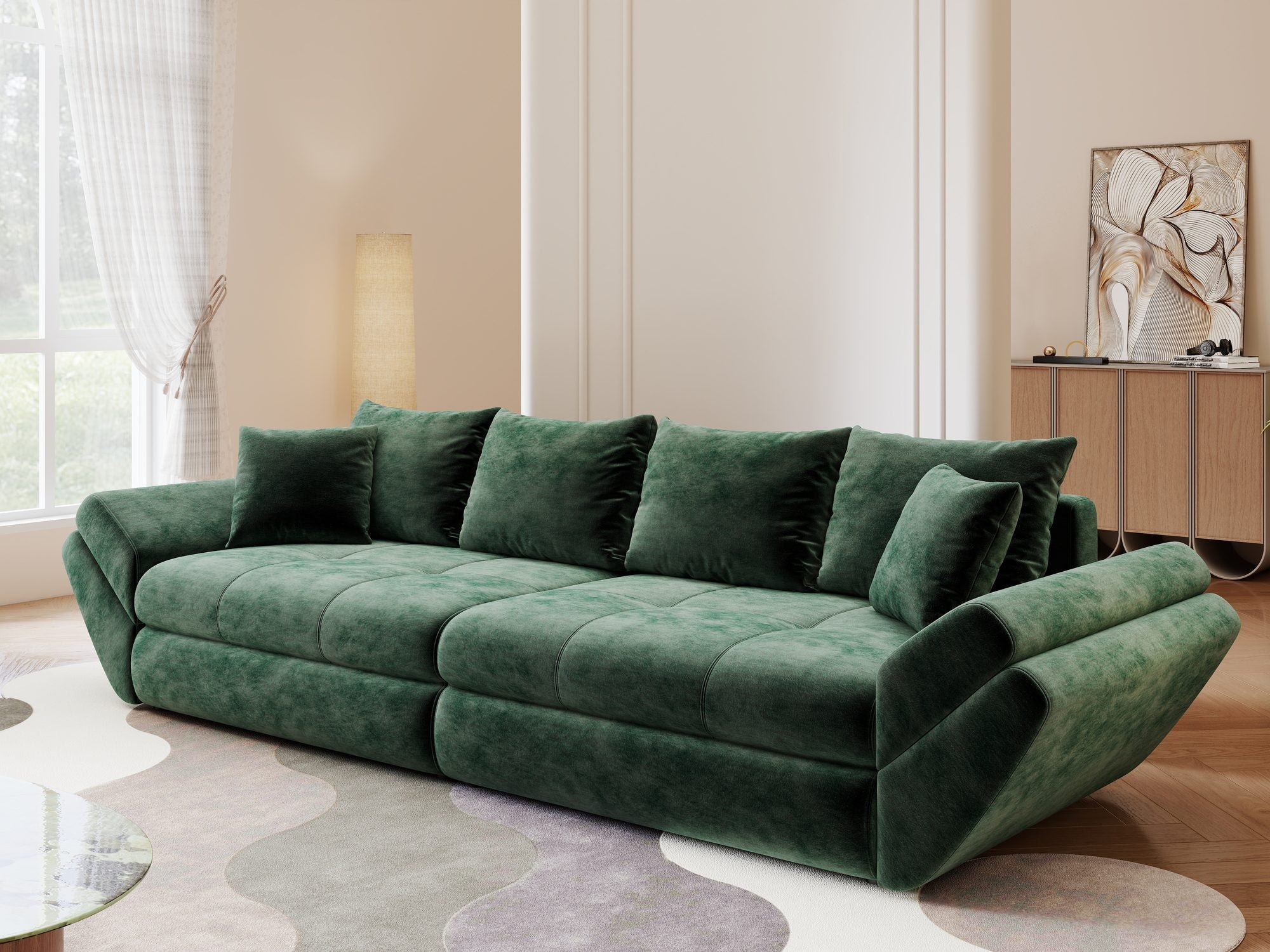 Canapea extensibilă dumonde cu ladă de depozitare Loana Monolith Verde 300x100 cm