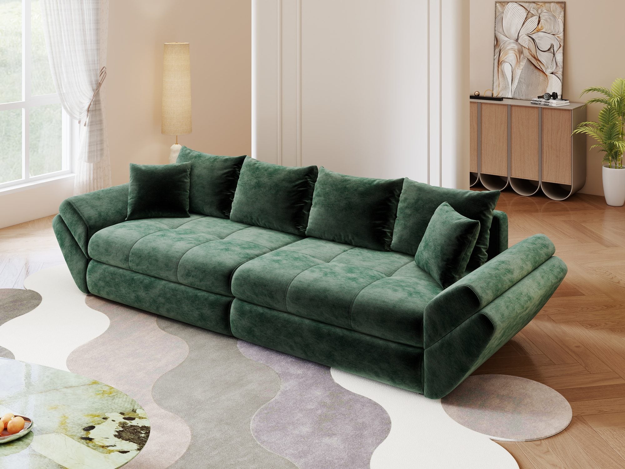 Canapea extensibilă dumonde cu ladă de depozitare Loana Monolith Verde 300x100 cm