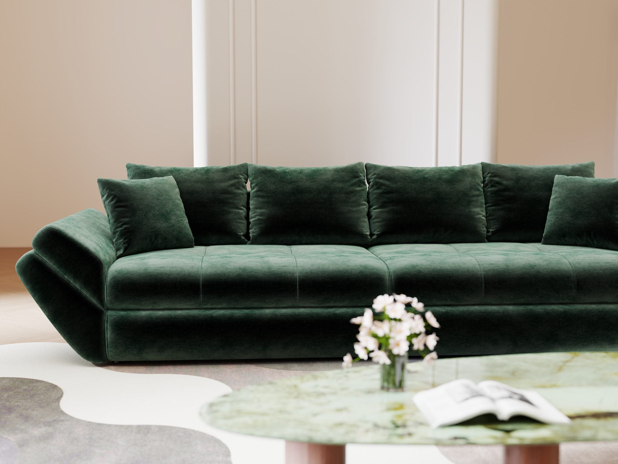 Canapea extensibilă dumonde cu ladă de depozitare Loana Monolith Verde 300x100 cm