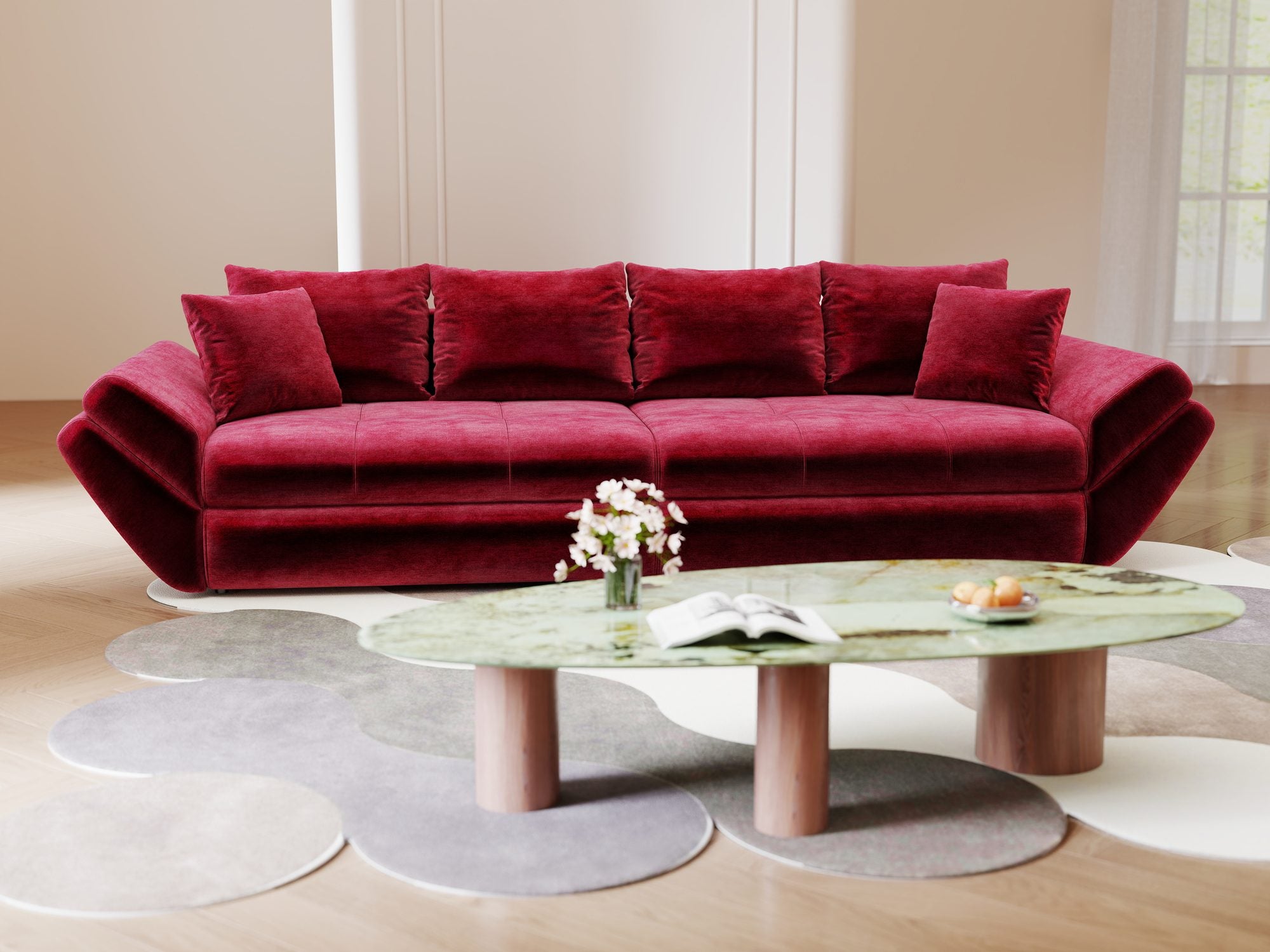 Canapea extensibilă dumonde cu ladă de depozitare Loana Monolith Rosu 300x100 cm