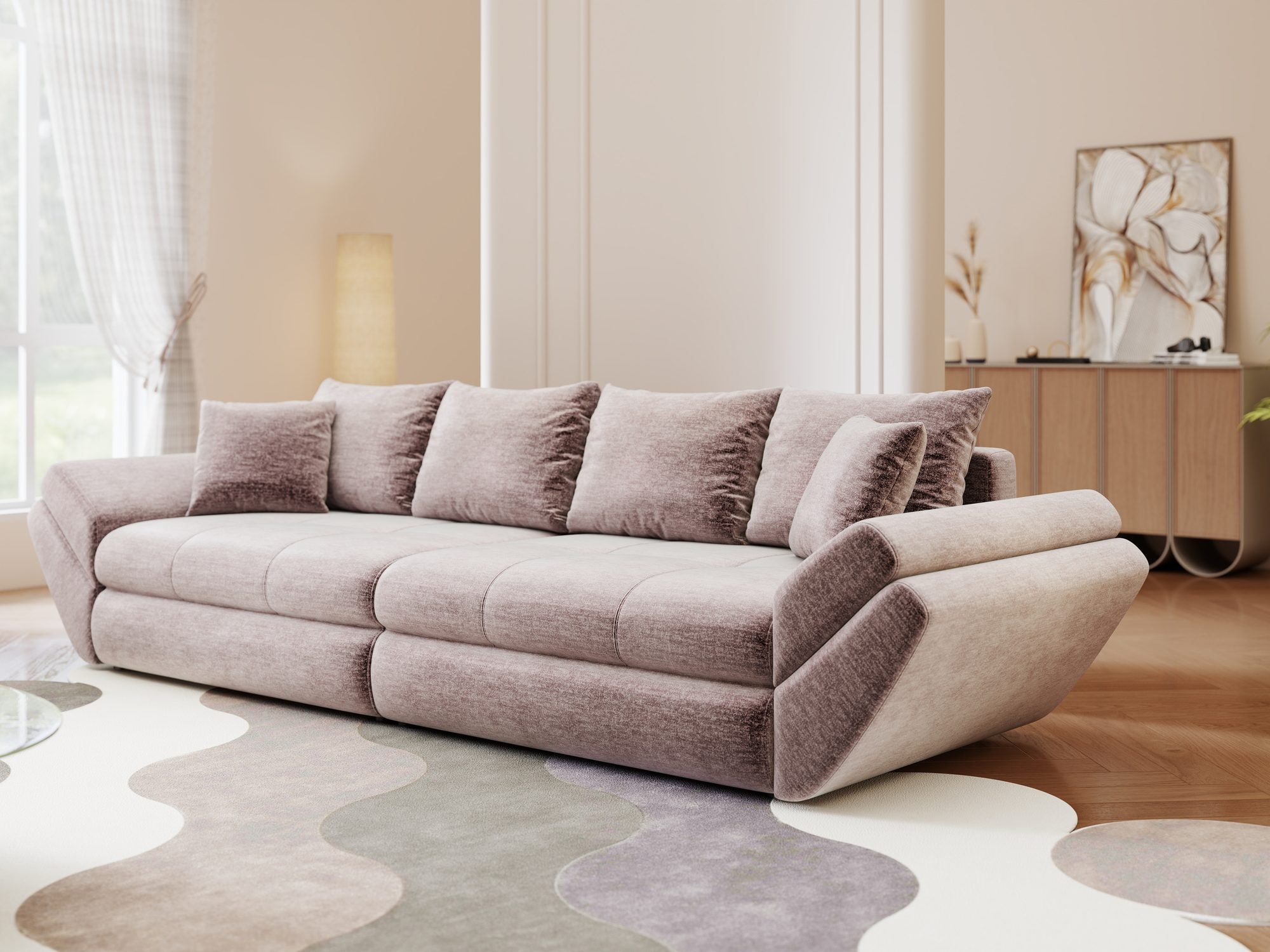 Canapea extensibilă dumonde cu ladă de depozitare Loana Monolith Roz pudrat 300x100 cm