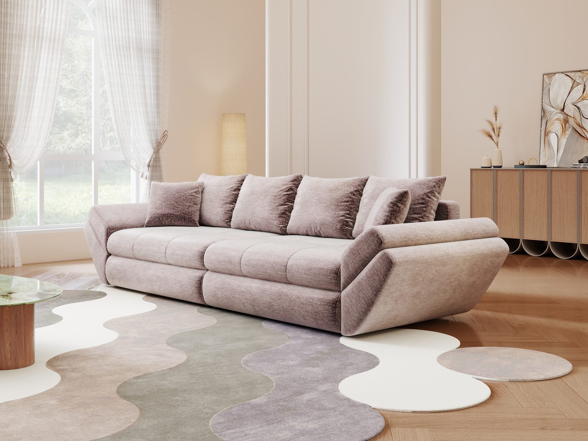 Canapea extensibilă dumonde cu ladă de depozitare Loana Monolith Roz pudrat 300x100 cm