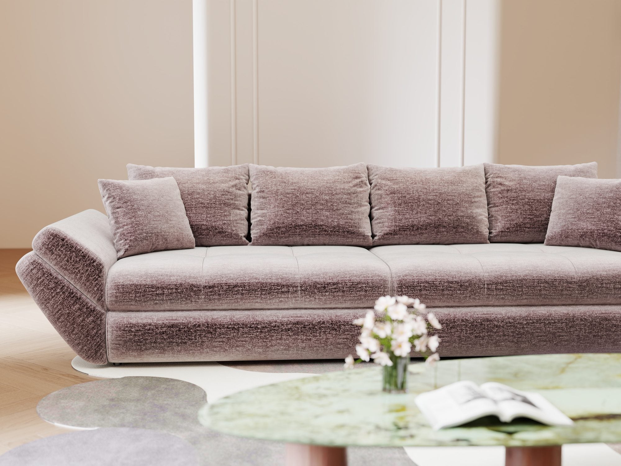 Canapea extensibilă dumonde cu ladă de depozitare Loana Monolith Roz pudrat 300x100 cm