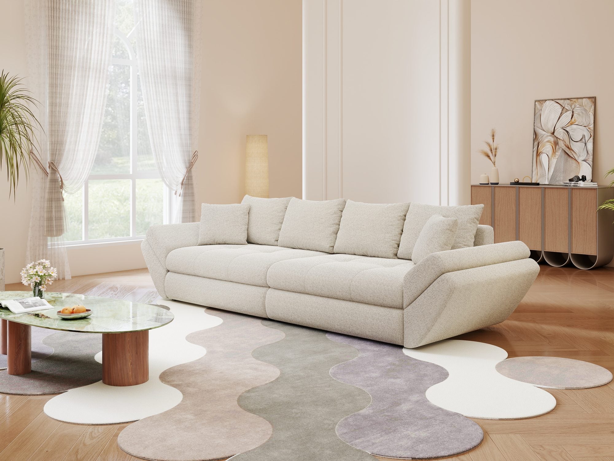 Canapea extensibilă dumonde cu ladă de depozitare Loana Monte Bej 300x100 cm
