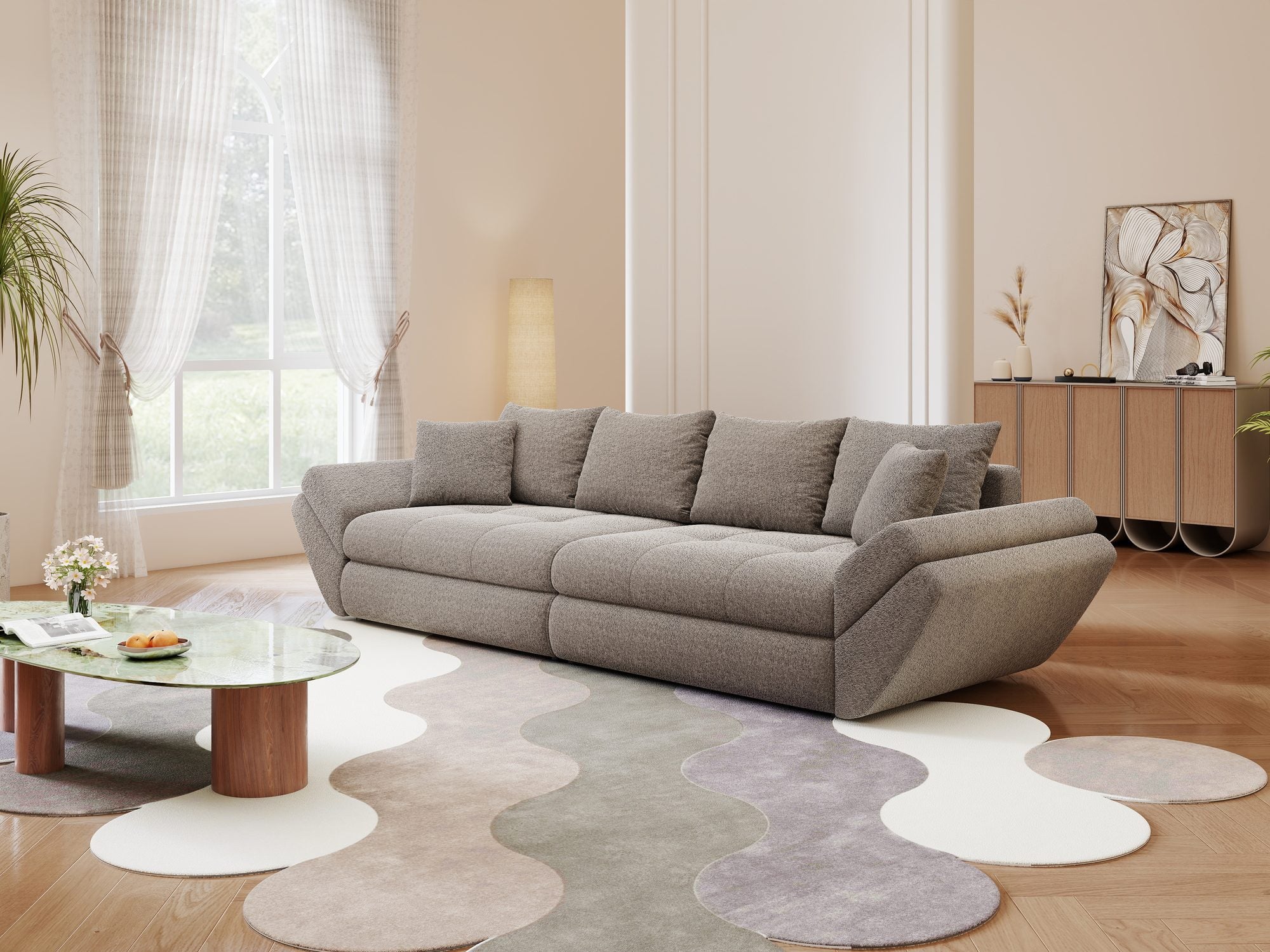 Canapea extensibilă dumonde cu ladă de depozitare Loana Monte Gri 300x100 cm