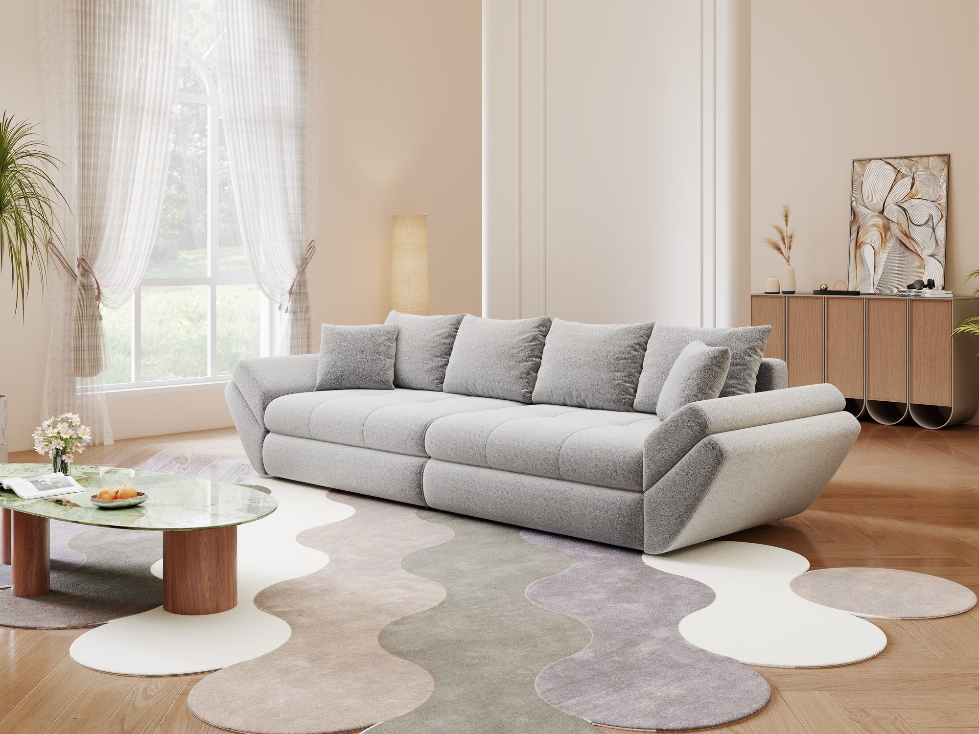 Canapea extensibilă dumonde cu ladă de depozitare Loana Monte Gri 300x100 cm
