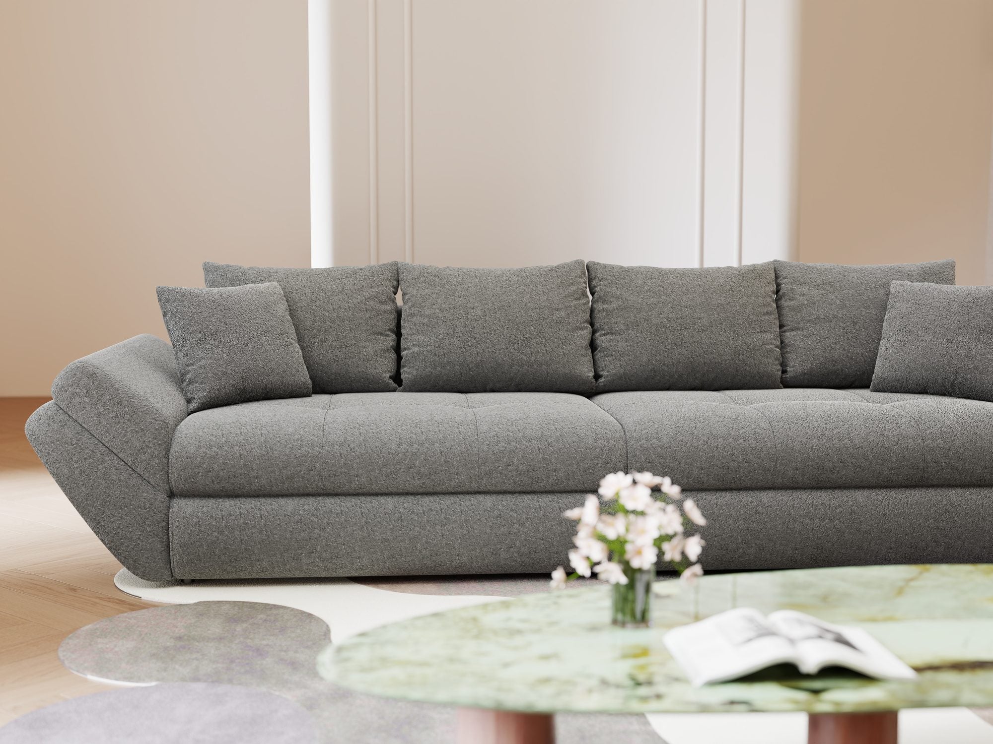 Canapea extensibilă dumonde cu ladă de depozitare Loana Monte Gri 300x100 cm
