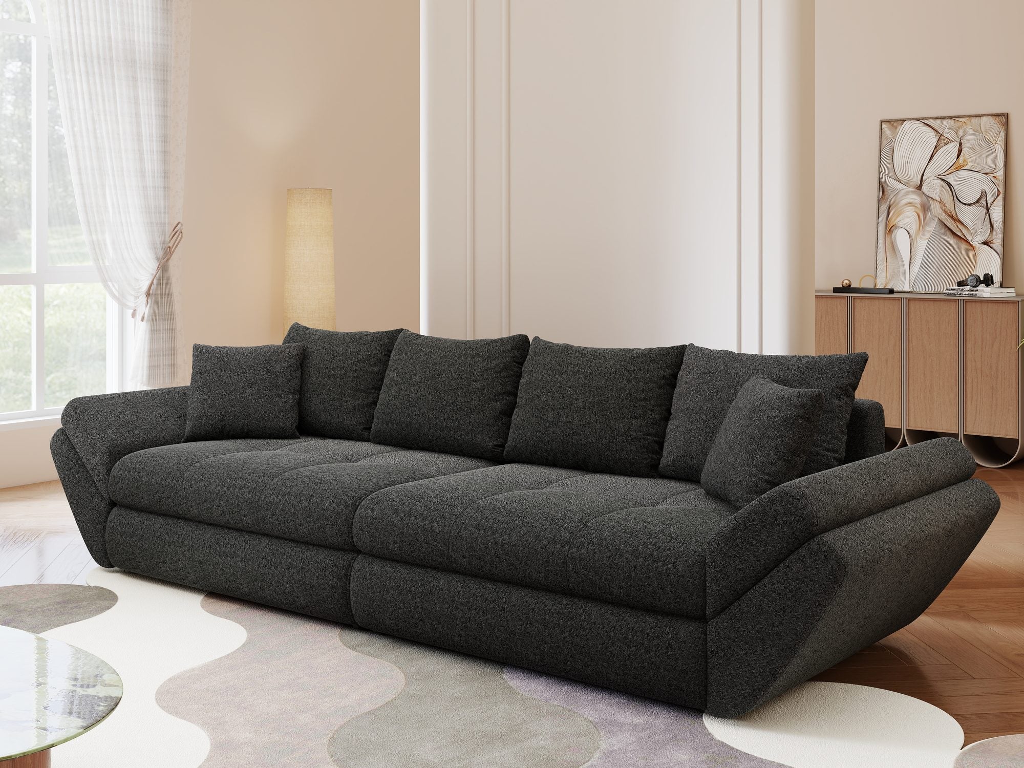 Canapea extensibilă dumonde cu ladă de depozitare Loana Monte Negru 300x100 cm