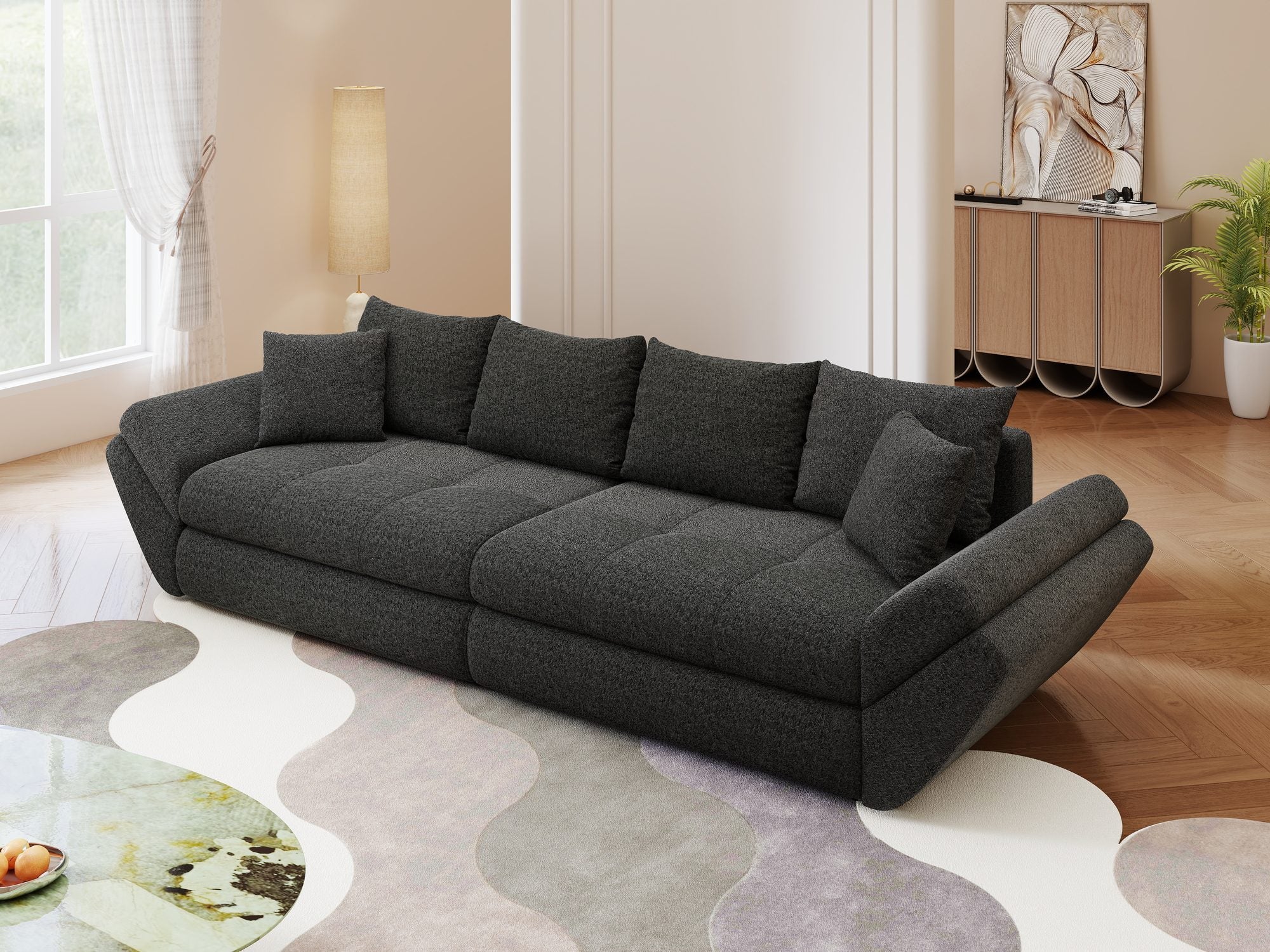 Canapea extensibilă dumonde cu ladă de depozitare Loana Monte Negru 300x100 cm