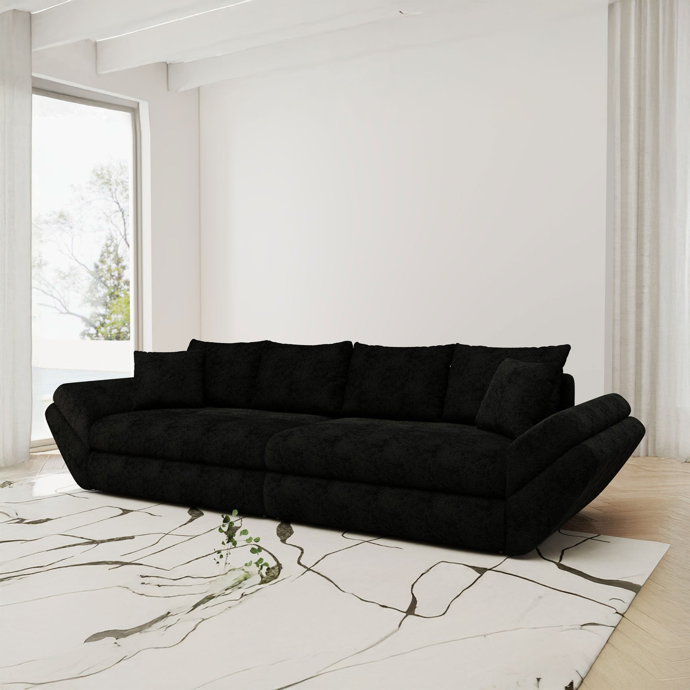Canapea extensibilă dumonde cu ladă de depozitare si sezut confortabil din spuma high-density, Loana Quelle Negru 300x100 cm