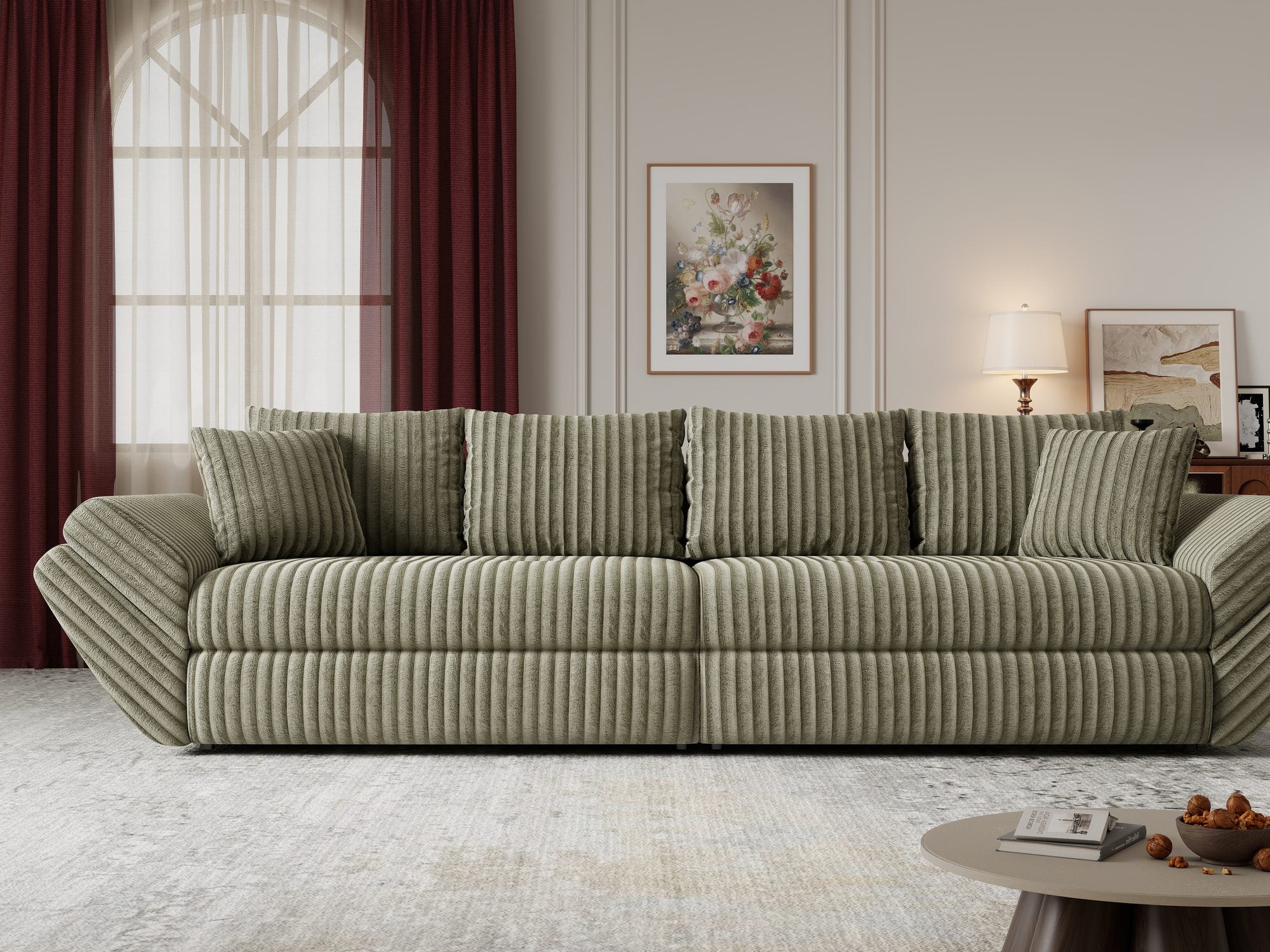 Canapea extensibilă dumonde cu ladă de depozitare Loana Tilia Verde olive 300x100 cm