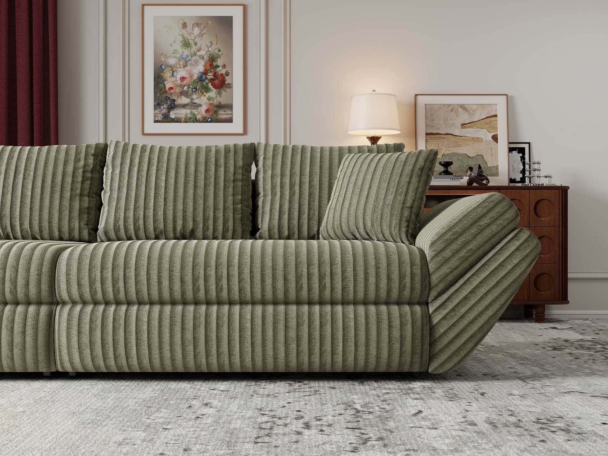 Canapea extensibilă dumonde cu ladă de depozitare Loana Tilia Verde olive 300x100 cm